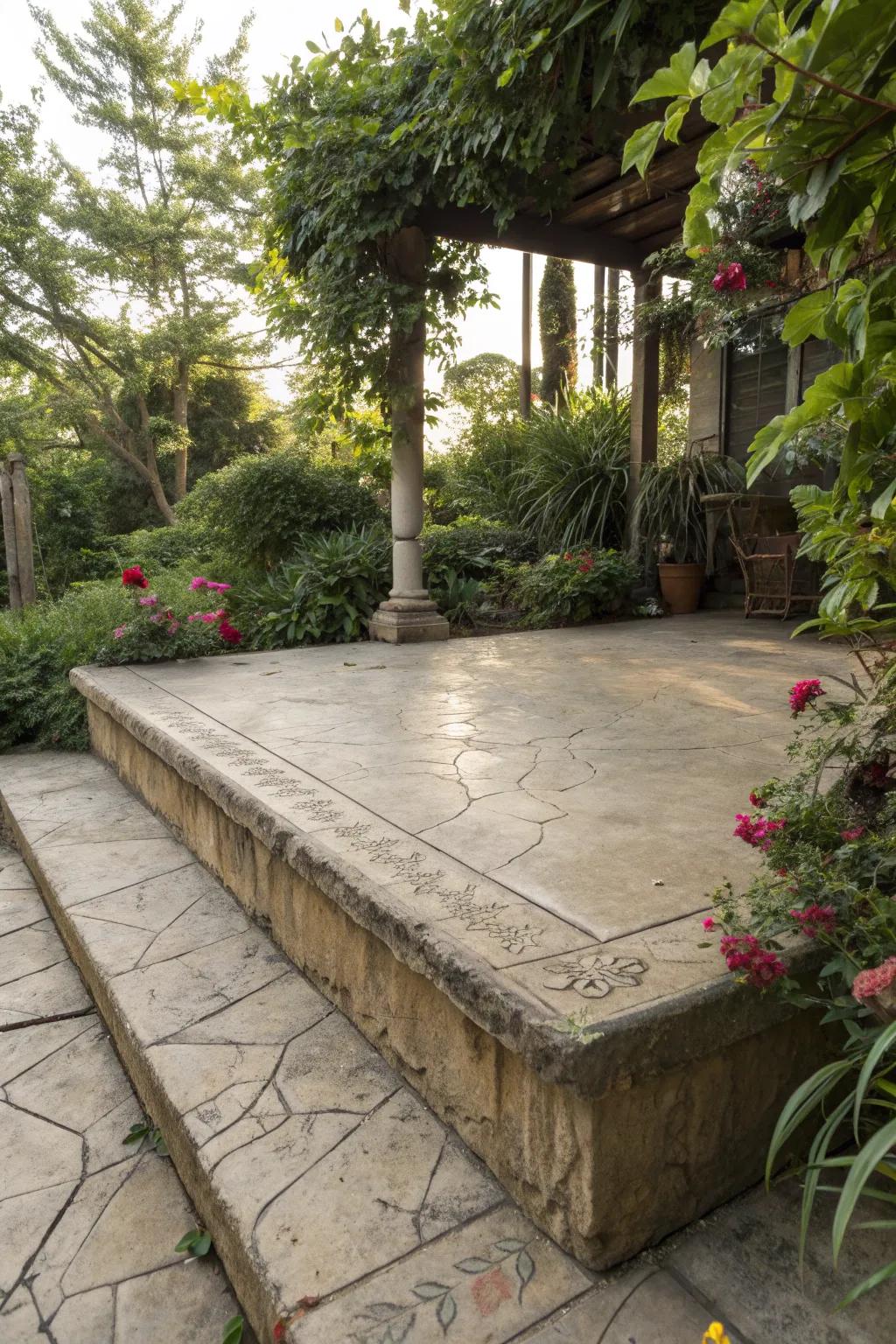 Antiquing stains giving the patio a vintage feel.