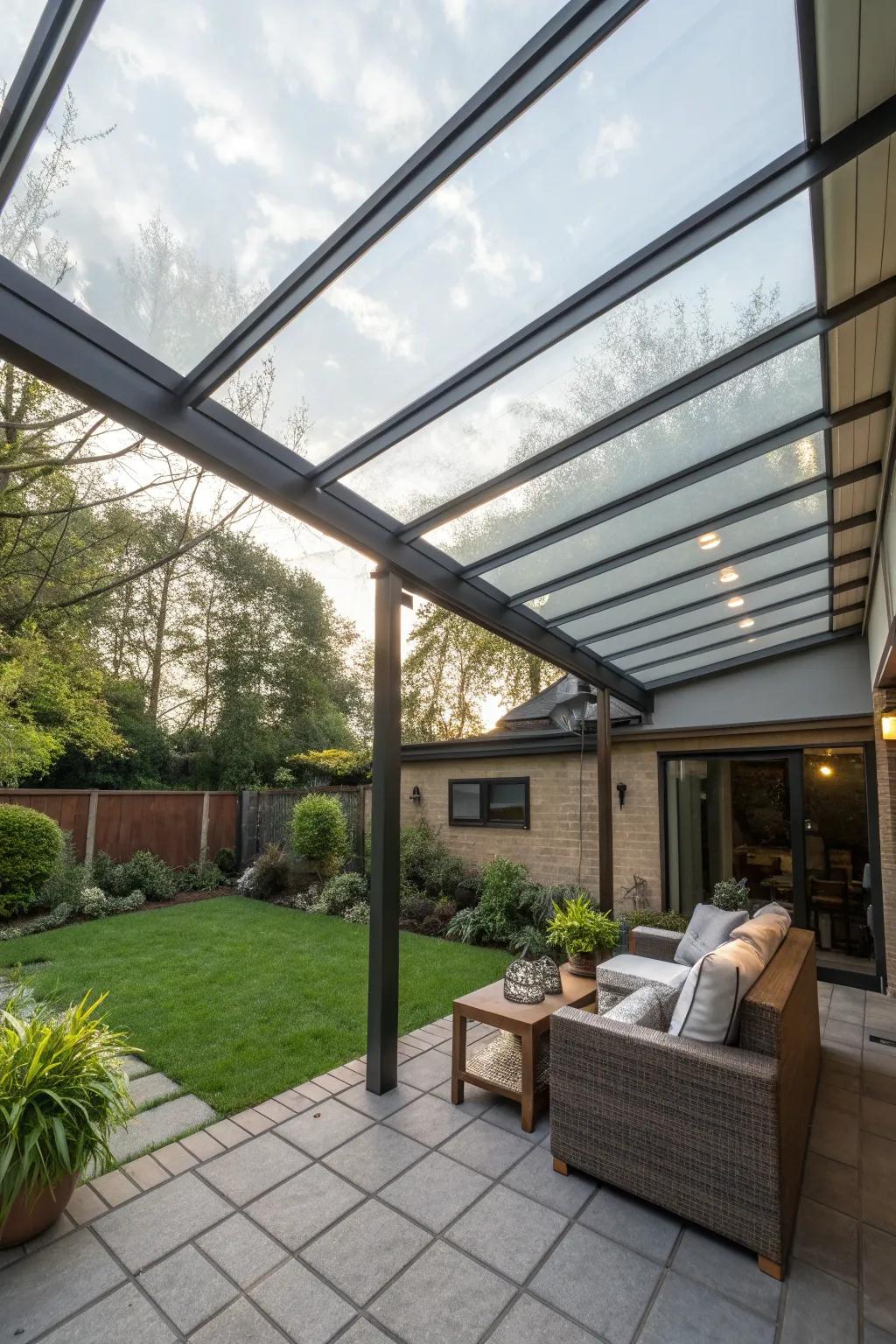 Glass roofs with tinting offer a modern and innovative shade solution.