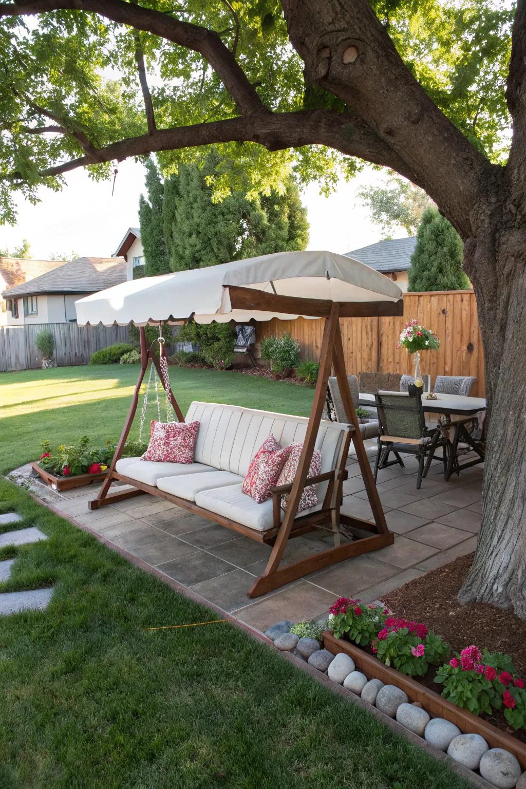 A convertible swing bench offering flexibility in seating.