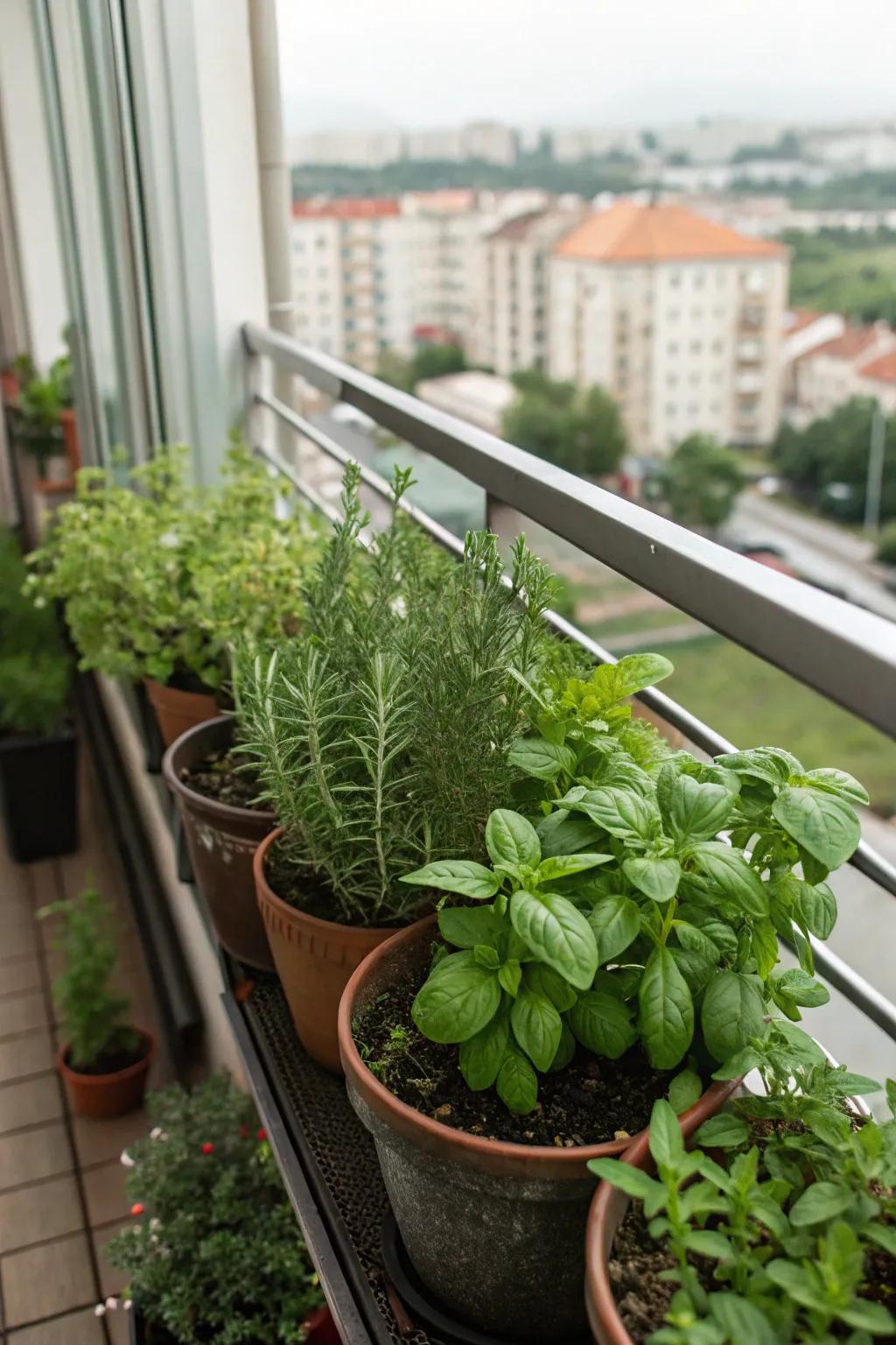 A herb garden brings fresh flavors and greenery to your balcony.