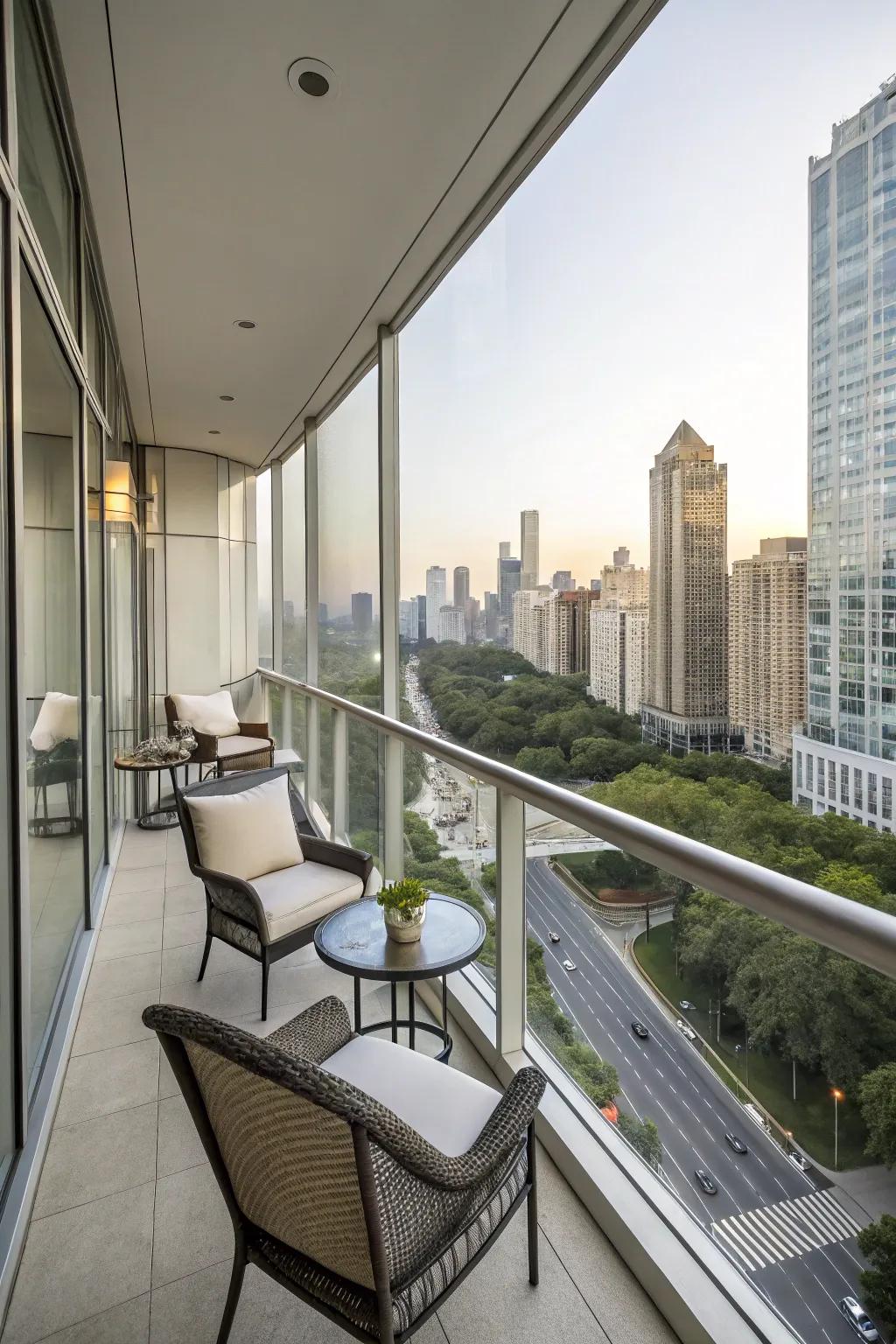 Balcony with aluminum frames offering a sleek and modern edge.