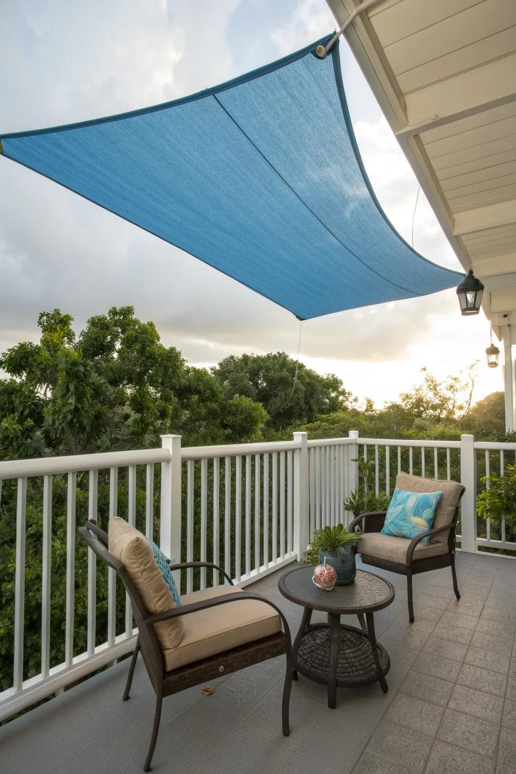 Shade sails offer stylish overhead privacy and protection.