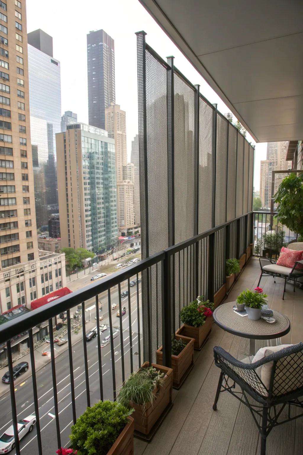 Stylish privacy screens for a secluded and peaceful balcony.