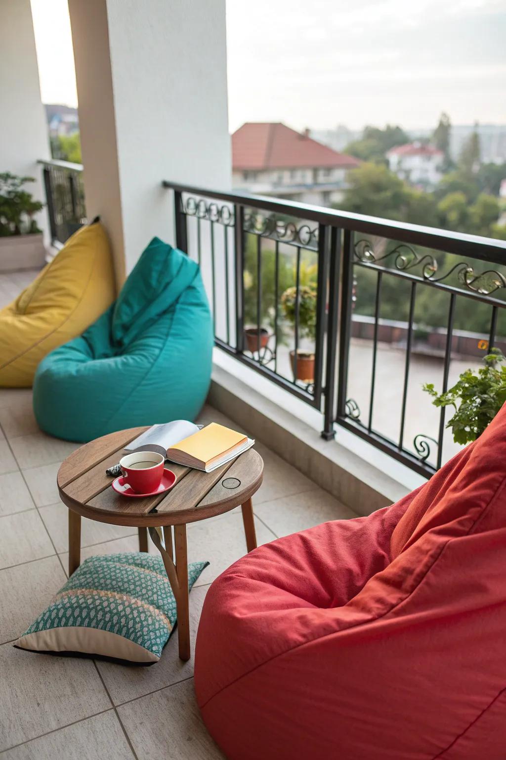 Bean bags provide ultimate comfort for outdoor lounging.