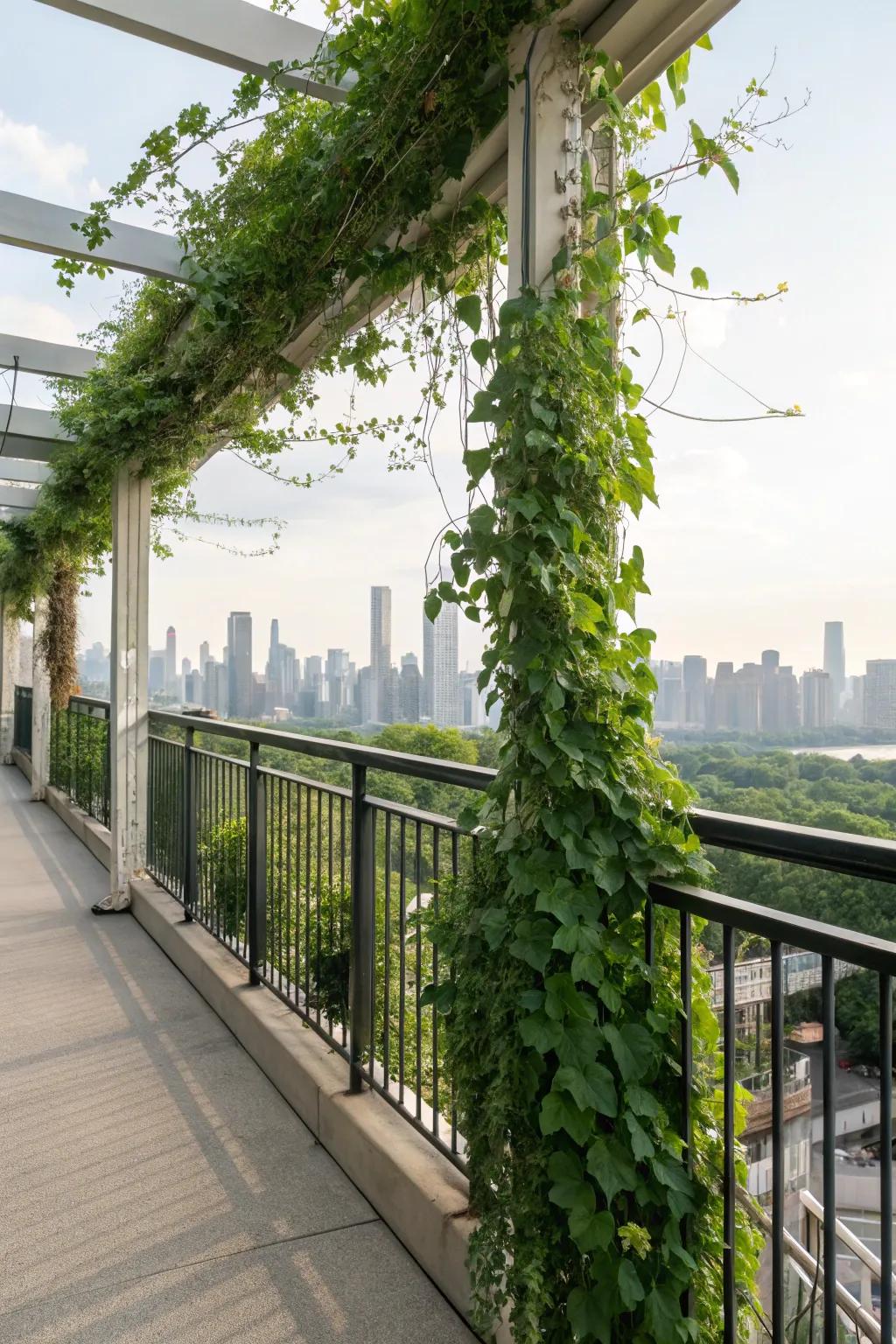 Railing trellises make efficient use of balcony space.