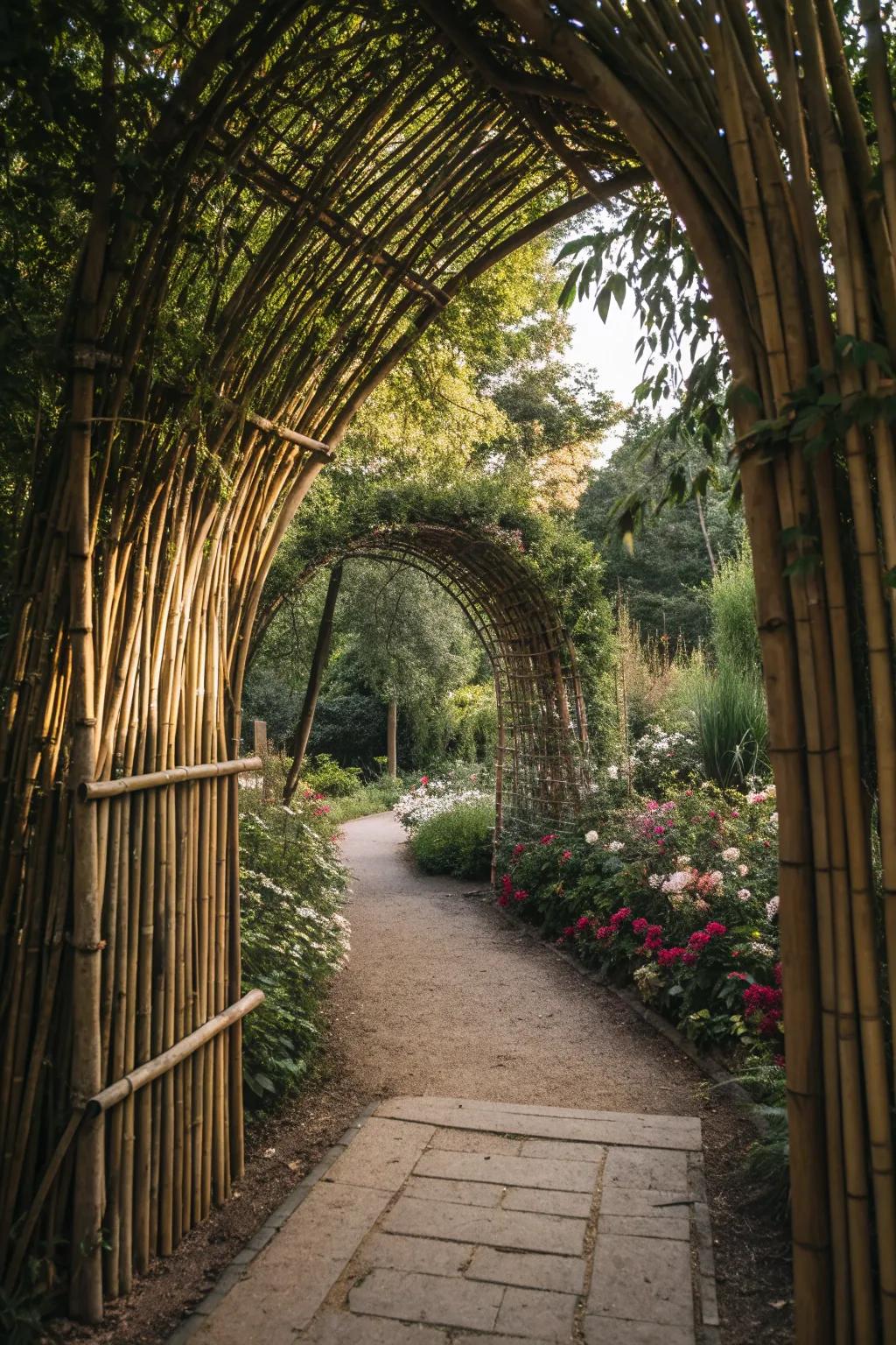 An enchanting bamboo gate with a natural archway.