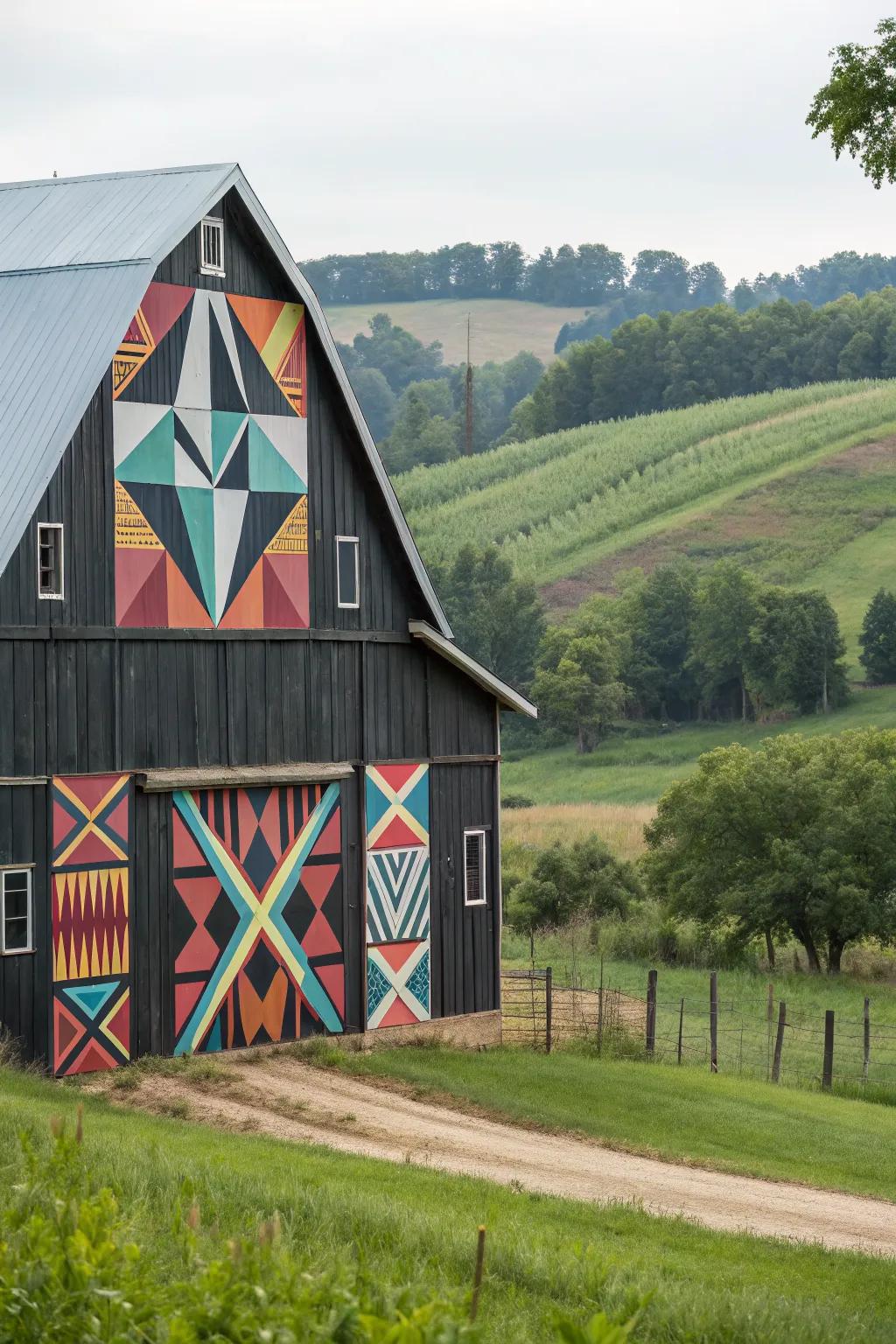A barn showcasing Art Deco influences, with bold lines and captivating patterns.