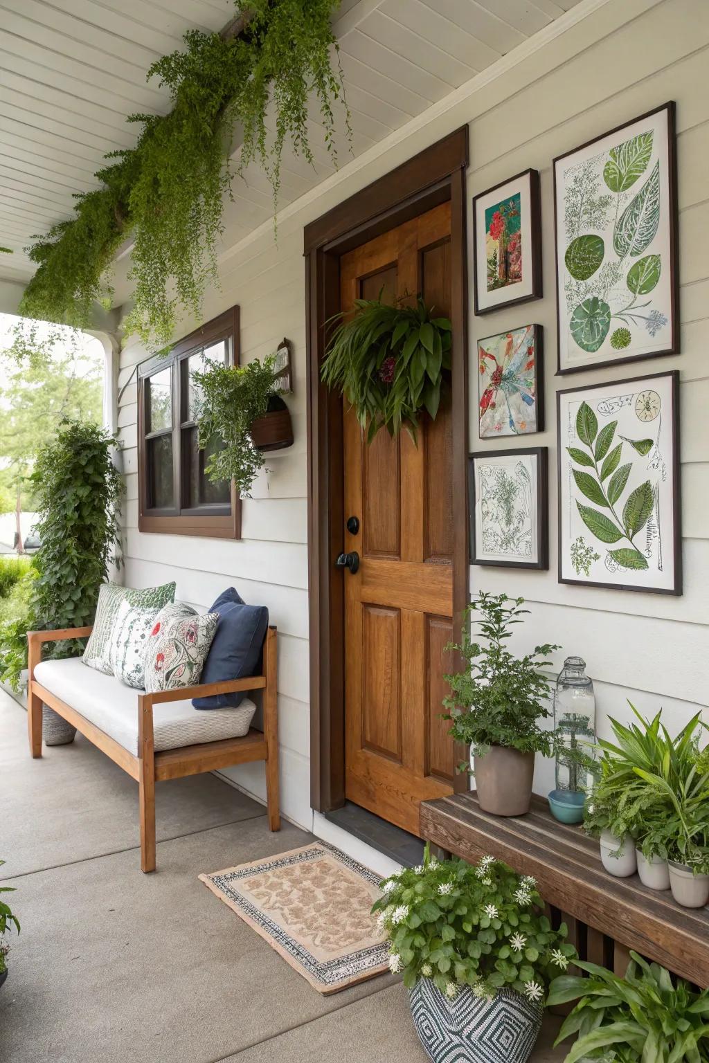 A feature wall adding a striking focal point to the porch.