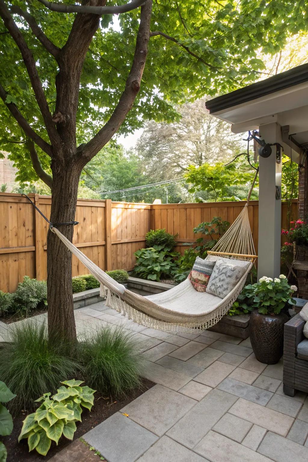 Relax in style with a hammock haven on your patio.