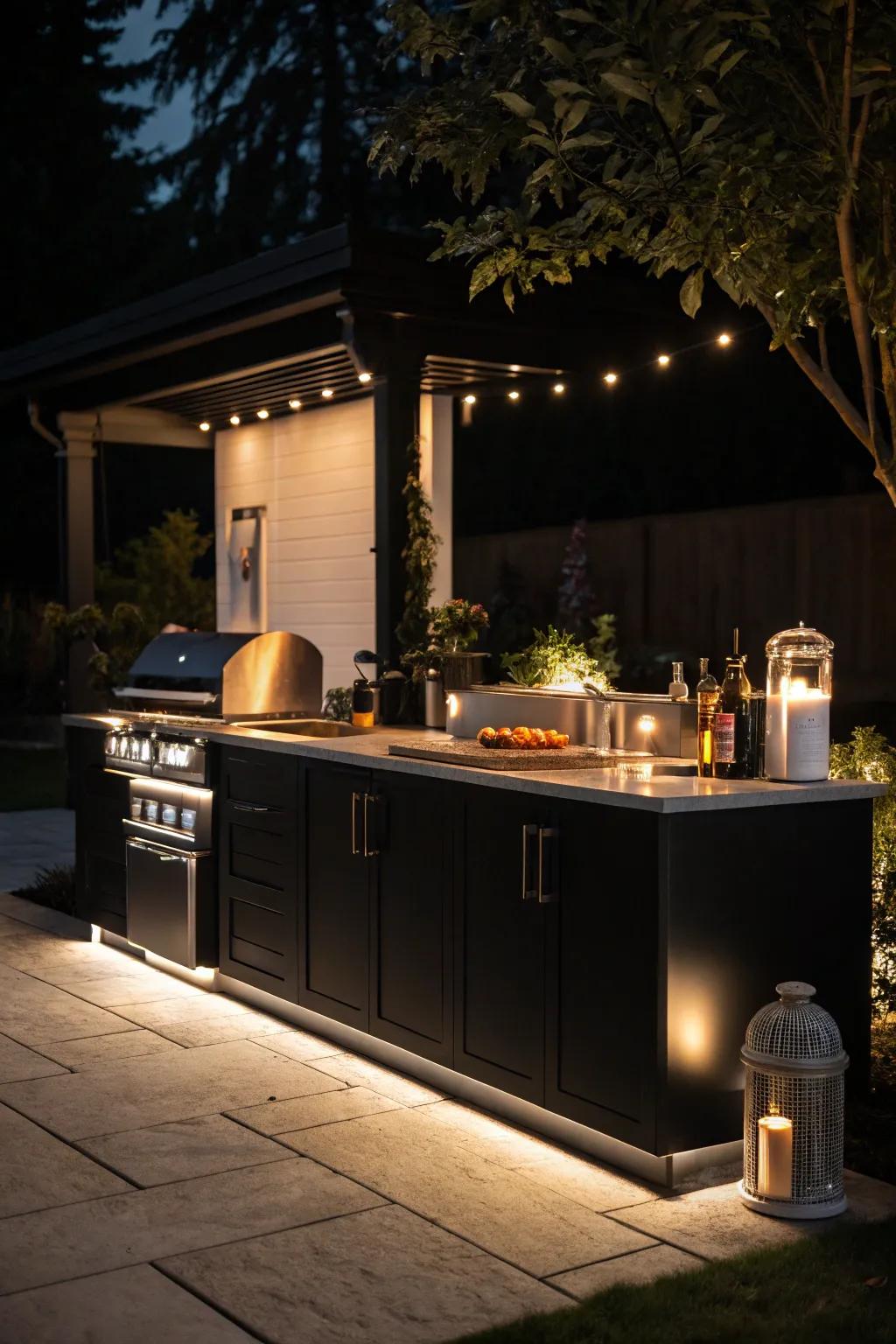 Under-counter lighting adds functionality and ambiance.