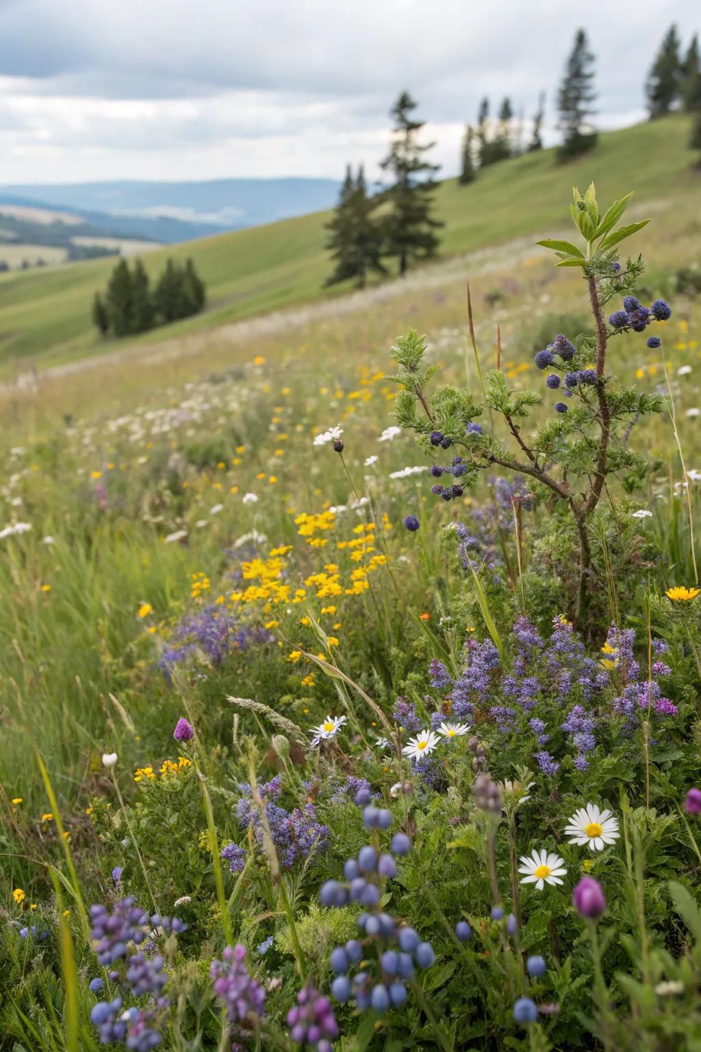 A wildflower meadow enriched with blueberry bushes.