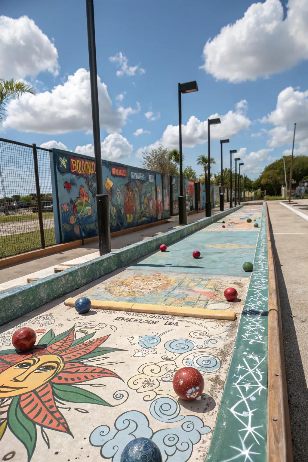 An artistic bocce court that doubles as a canvas.