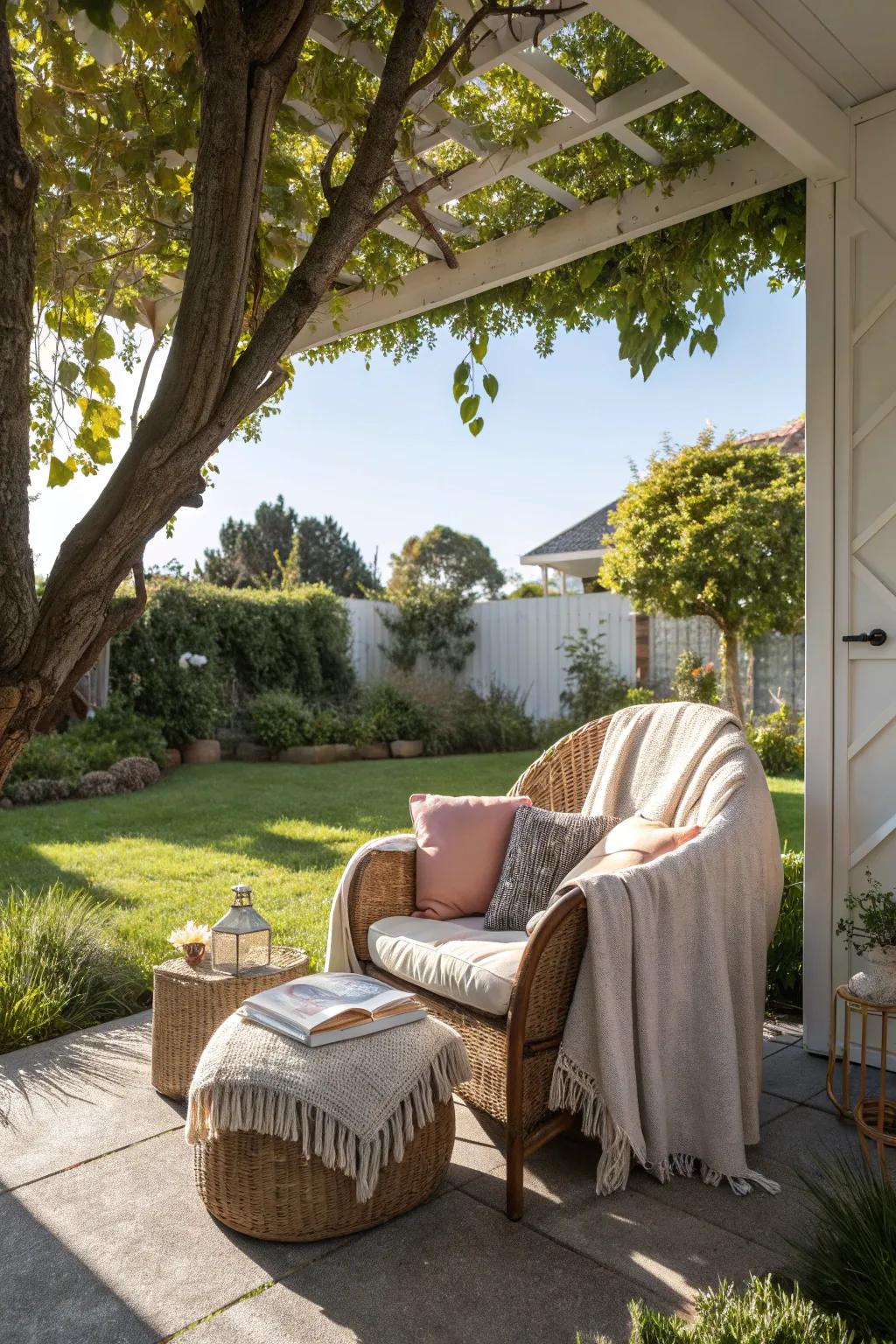 A reading nook invites you to relax and escape into a good book.