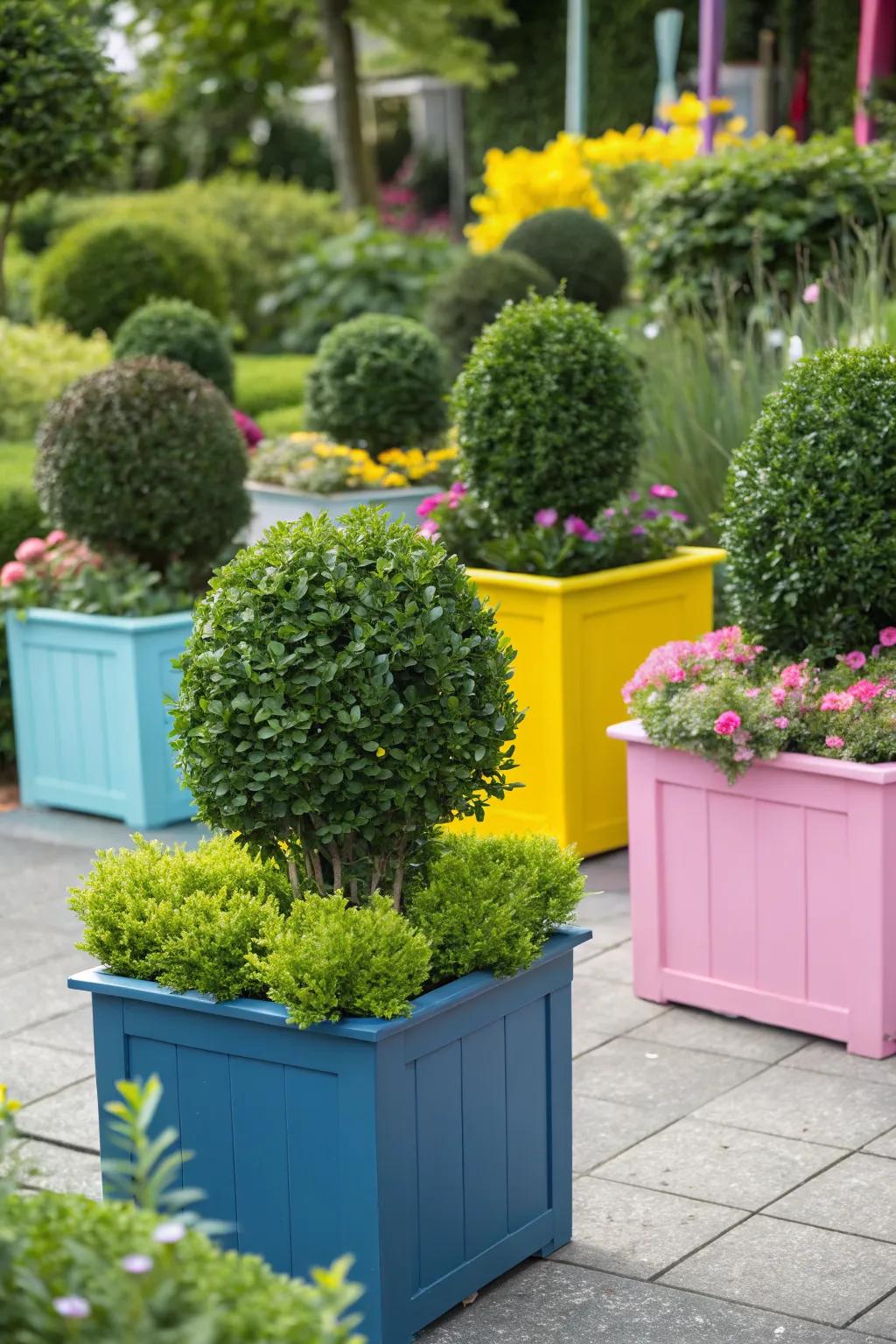 Bold colors make your boxwoods stand out in any setting.