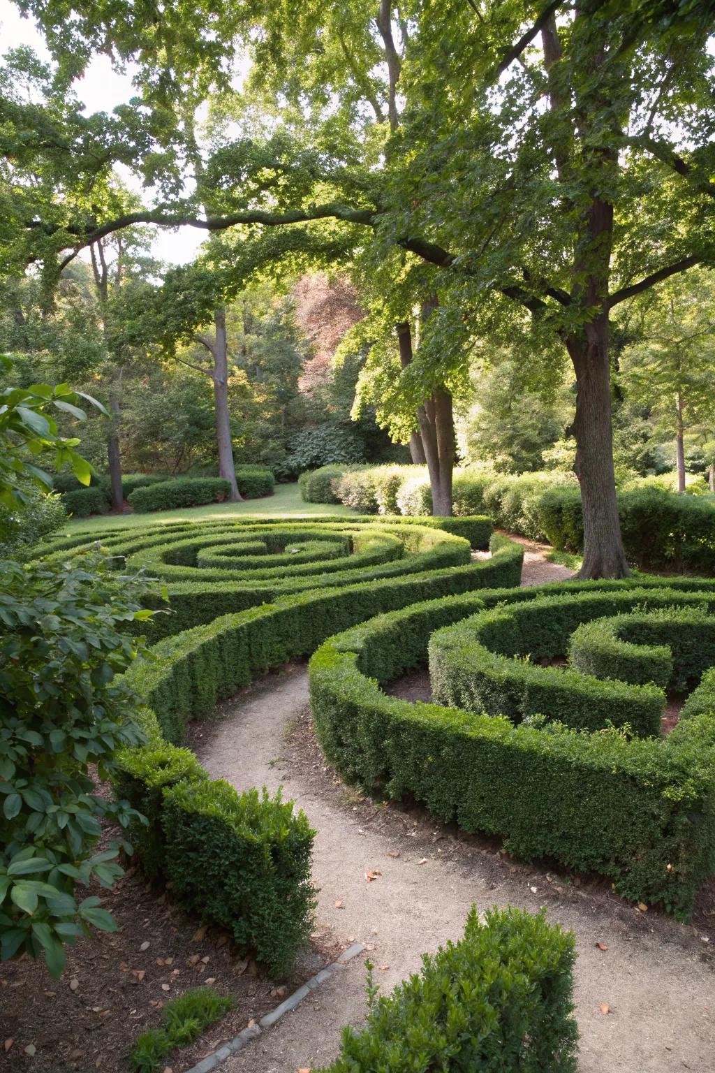 Delight with a playful boxwood maze in your garden.