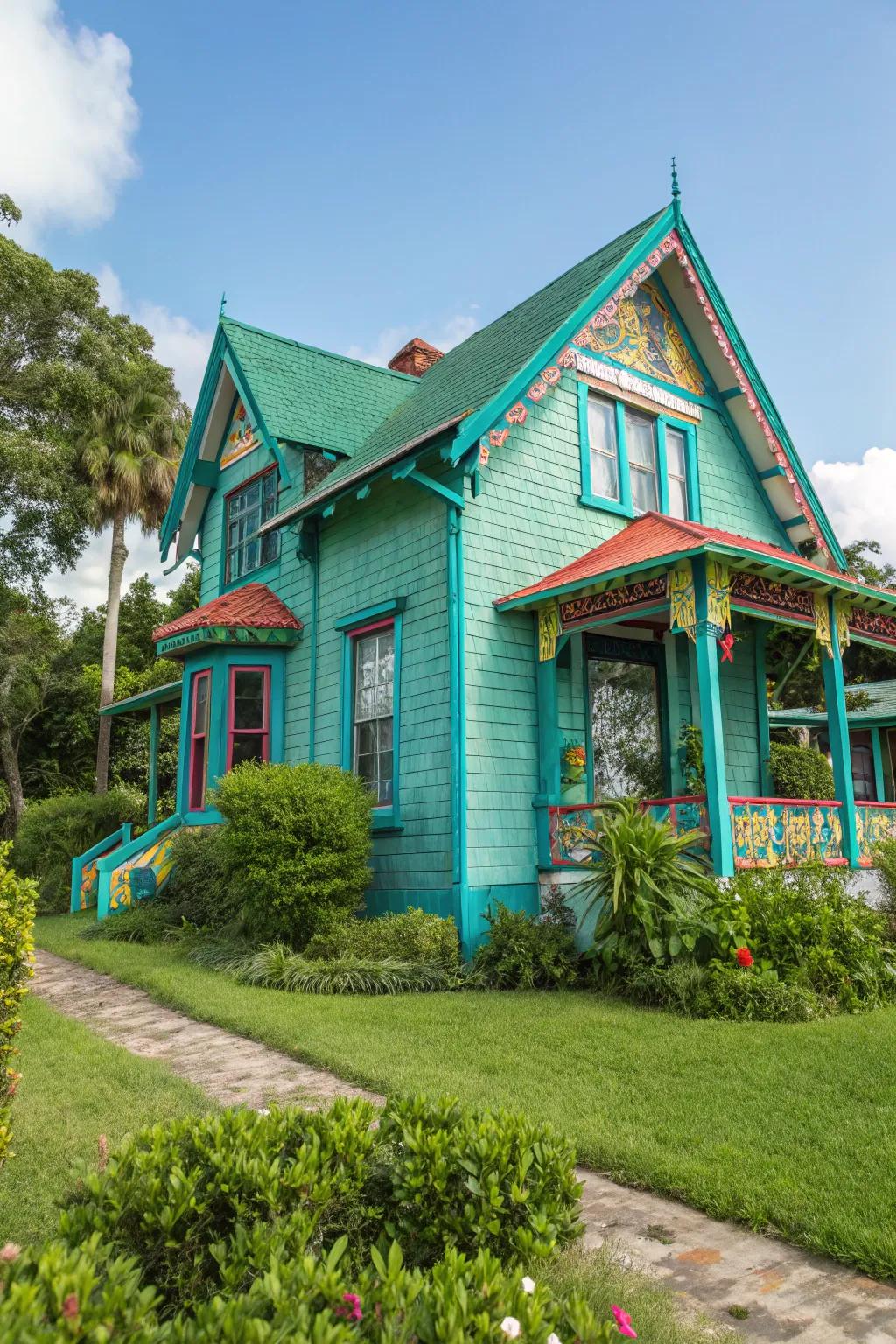 Turquoise stain adds a playful, vibrant touch.