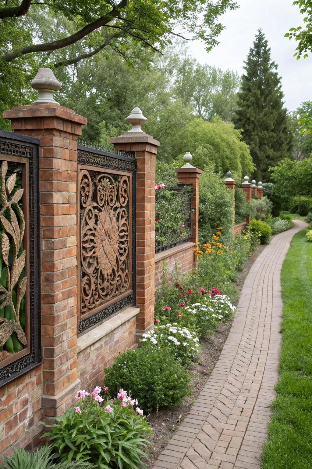 Personalize your fence with artistic brick inlays.