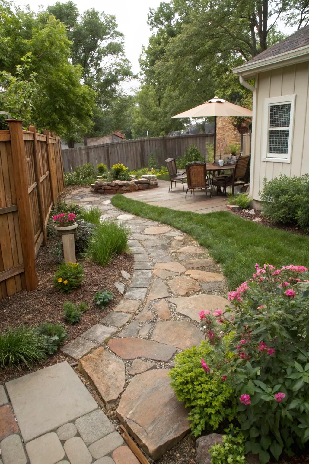 Reclaimed materials offer a sustainable and cost-effective hardscape solution.