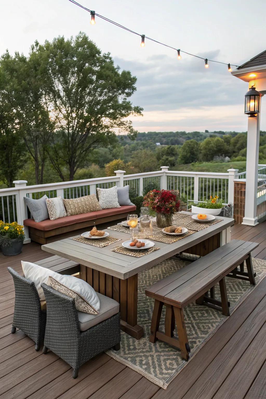 Enjoy alfresco dining with built-in seating.
