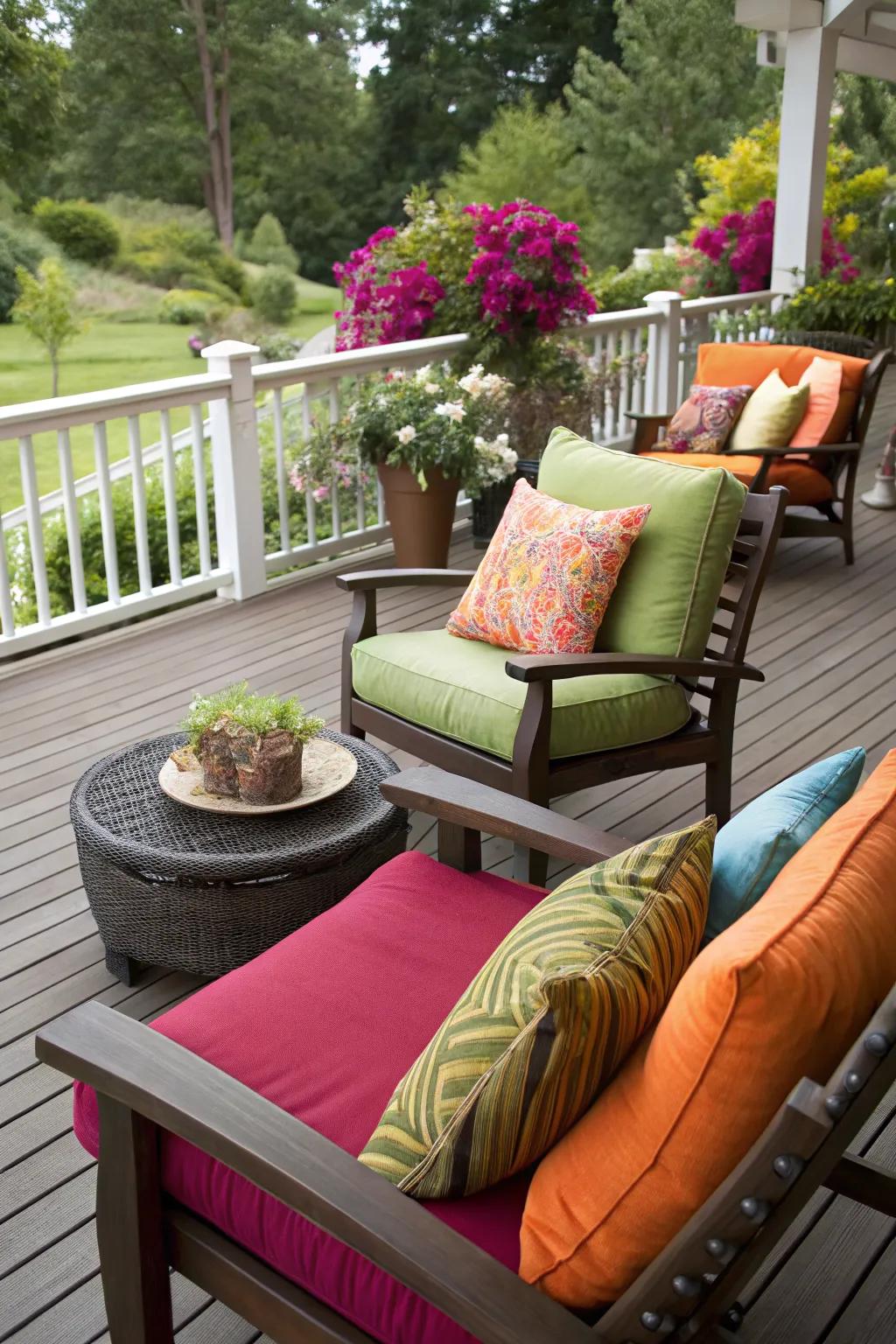 Cushions add comfort and style to any deck seating.