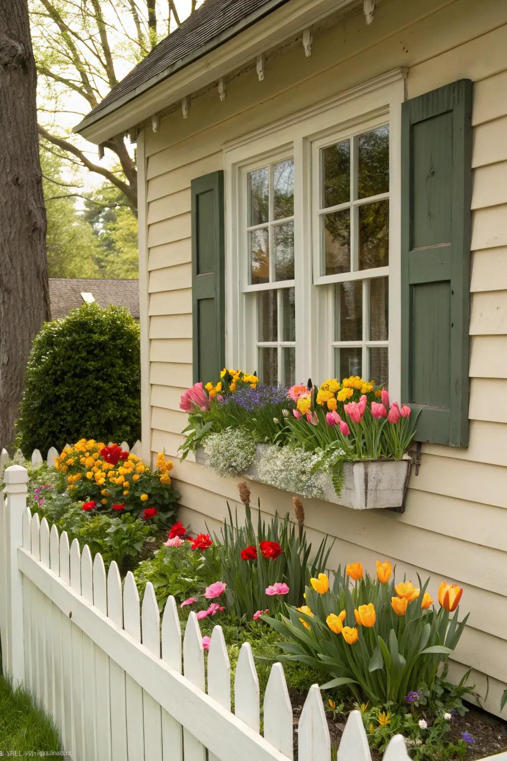 Bulbs in window boxes offer a delightful indoor-outdoor connection.