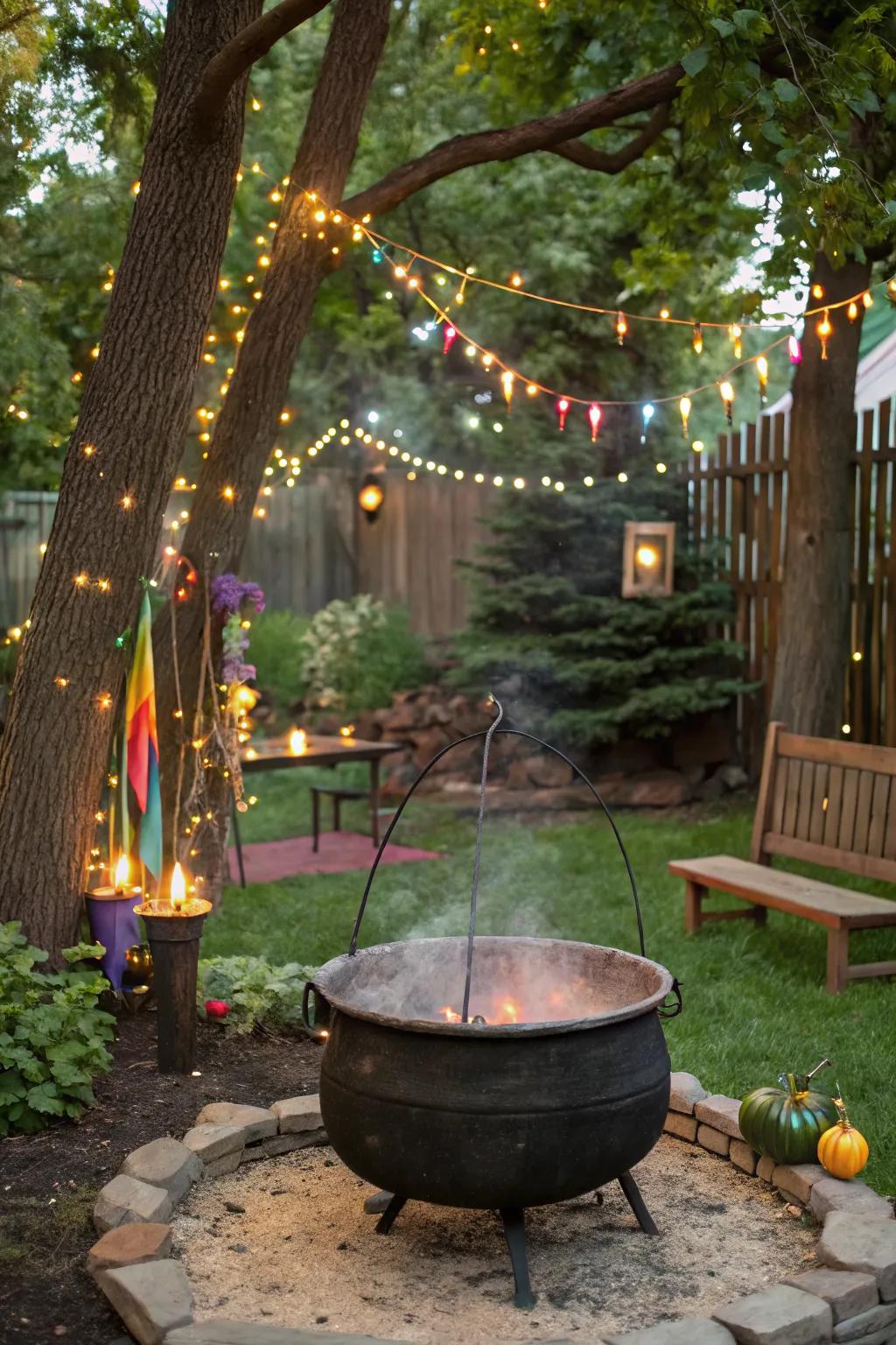Enchanting gatherings with a cauldron-style fire pit.