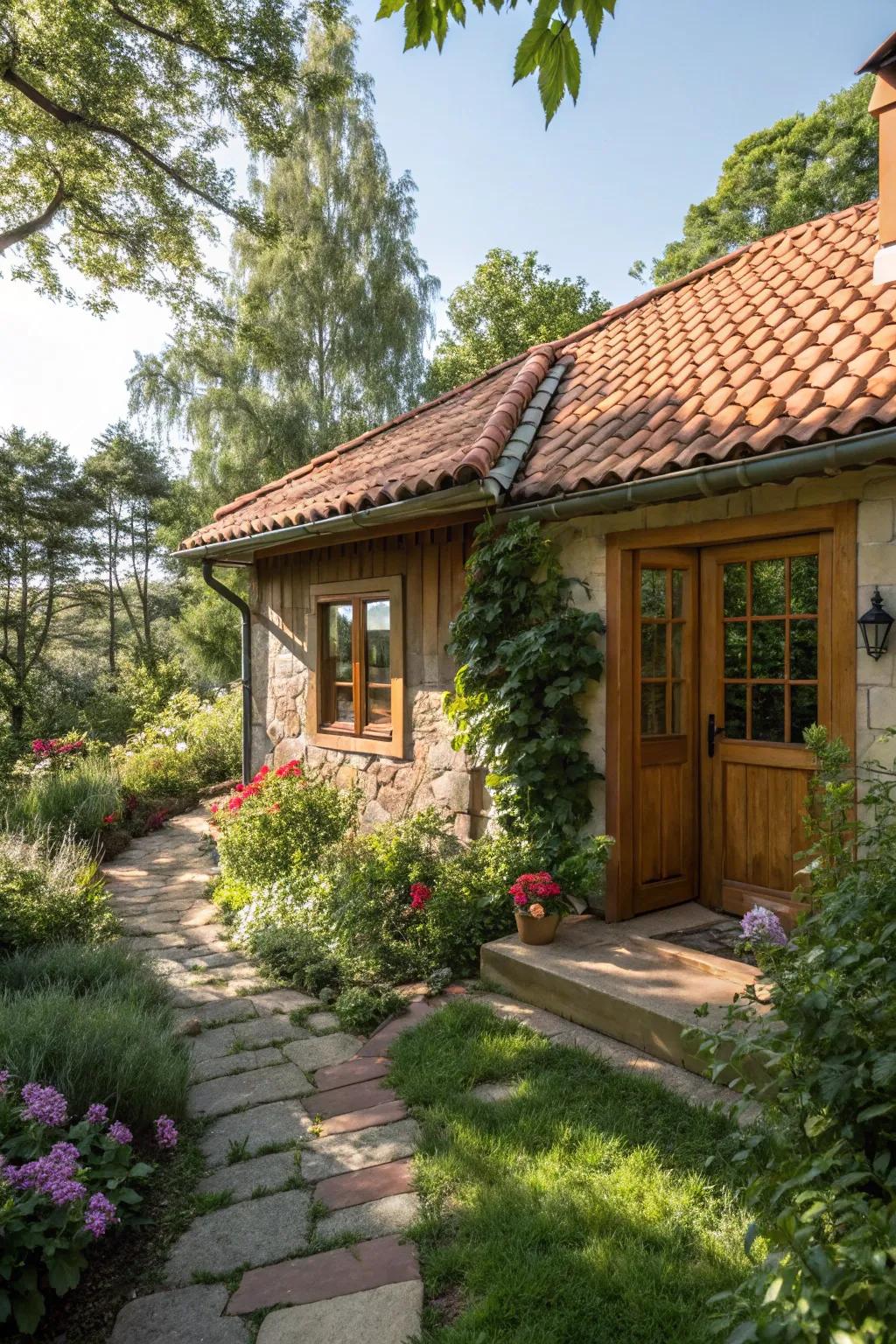 A charming cabin with terracotta tiles radiating Mediterranean vibes.