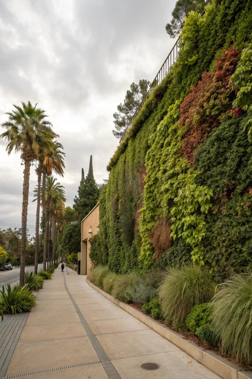 A green vertical garden transforming a plain wall into an oasis.
