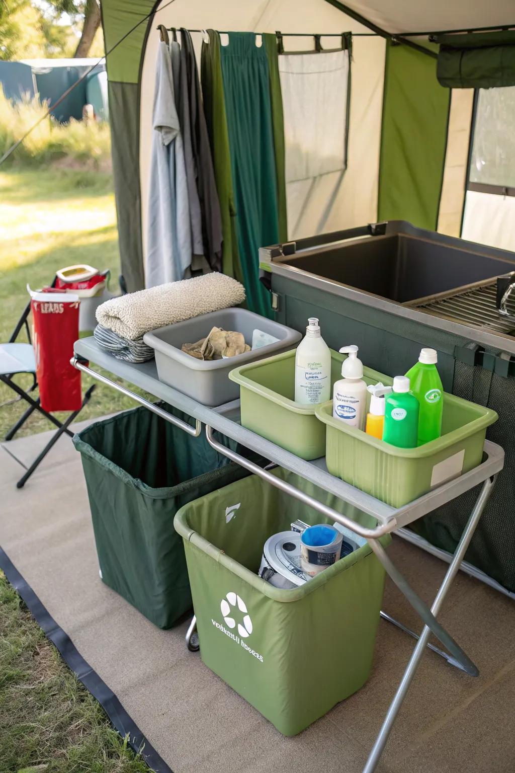Keep your camp kitchen spotless with an efficient cleanup station.