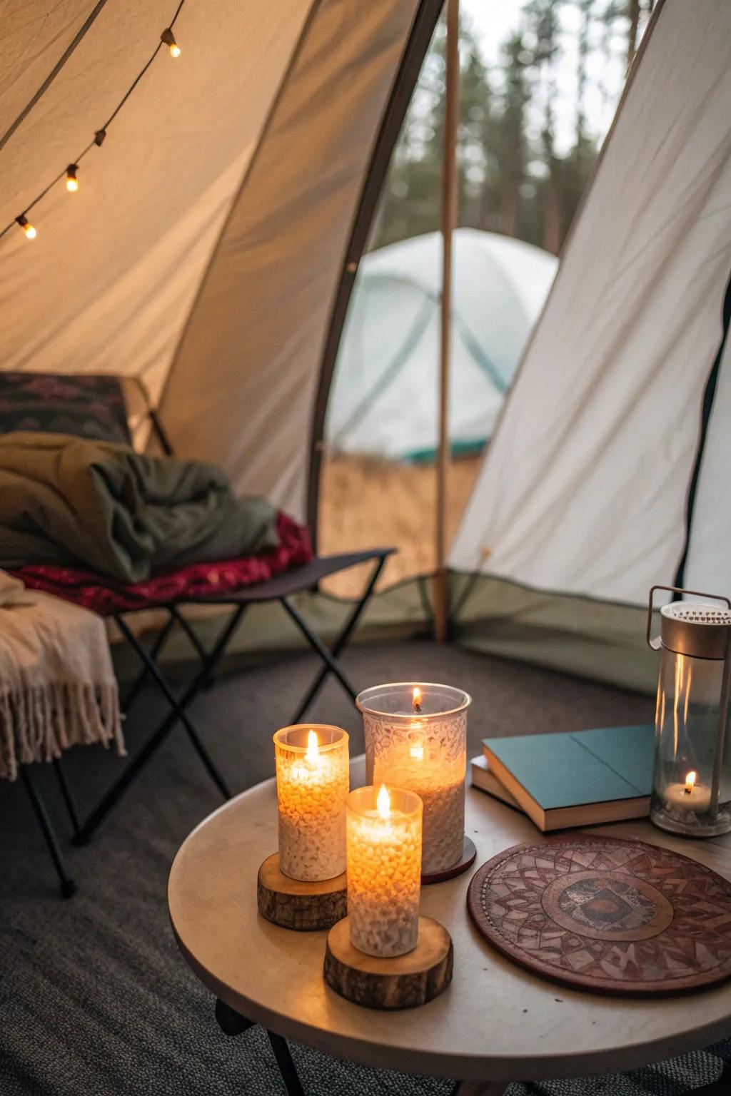 Scented candles create a relaxing atmosphere with delightful aromas.