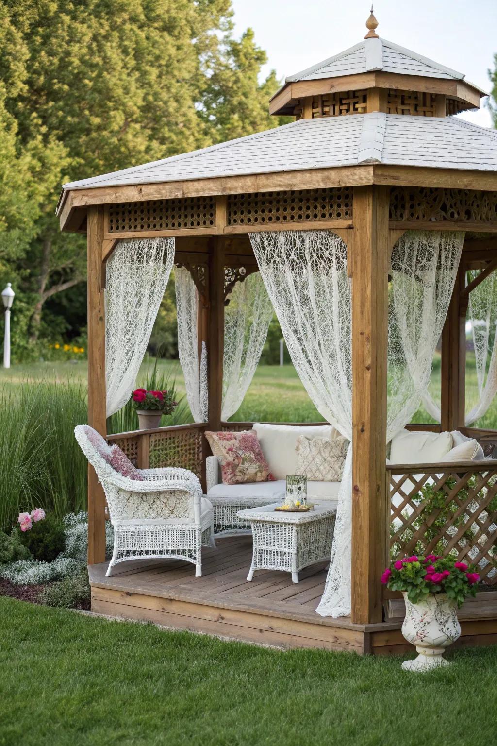 A gazebo offers a luxurious and protected outdoor space