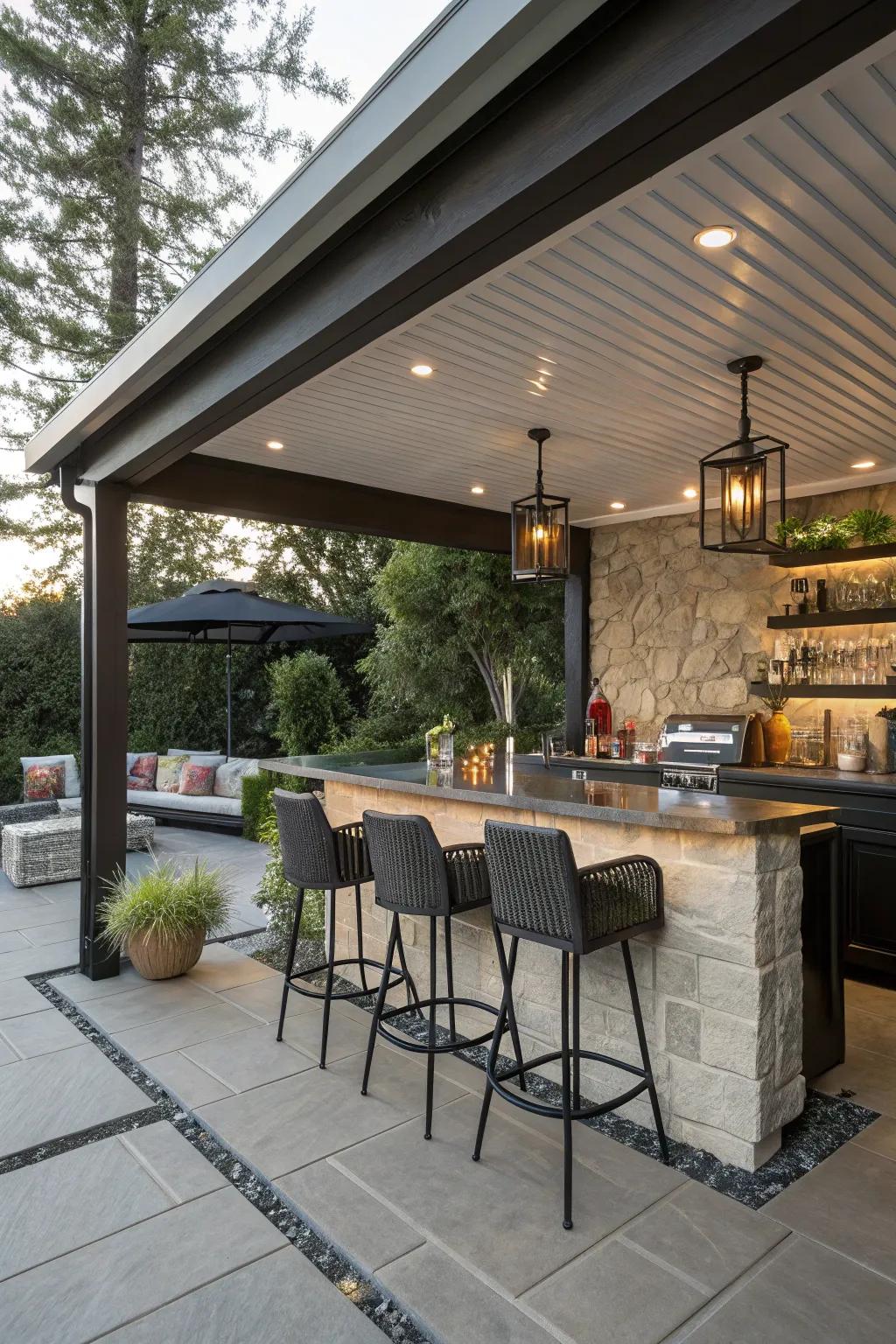 Entertain guests with a chic bar area in your carport.