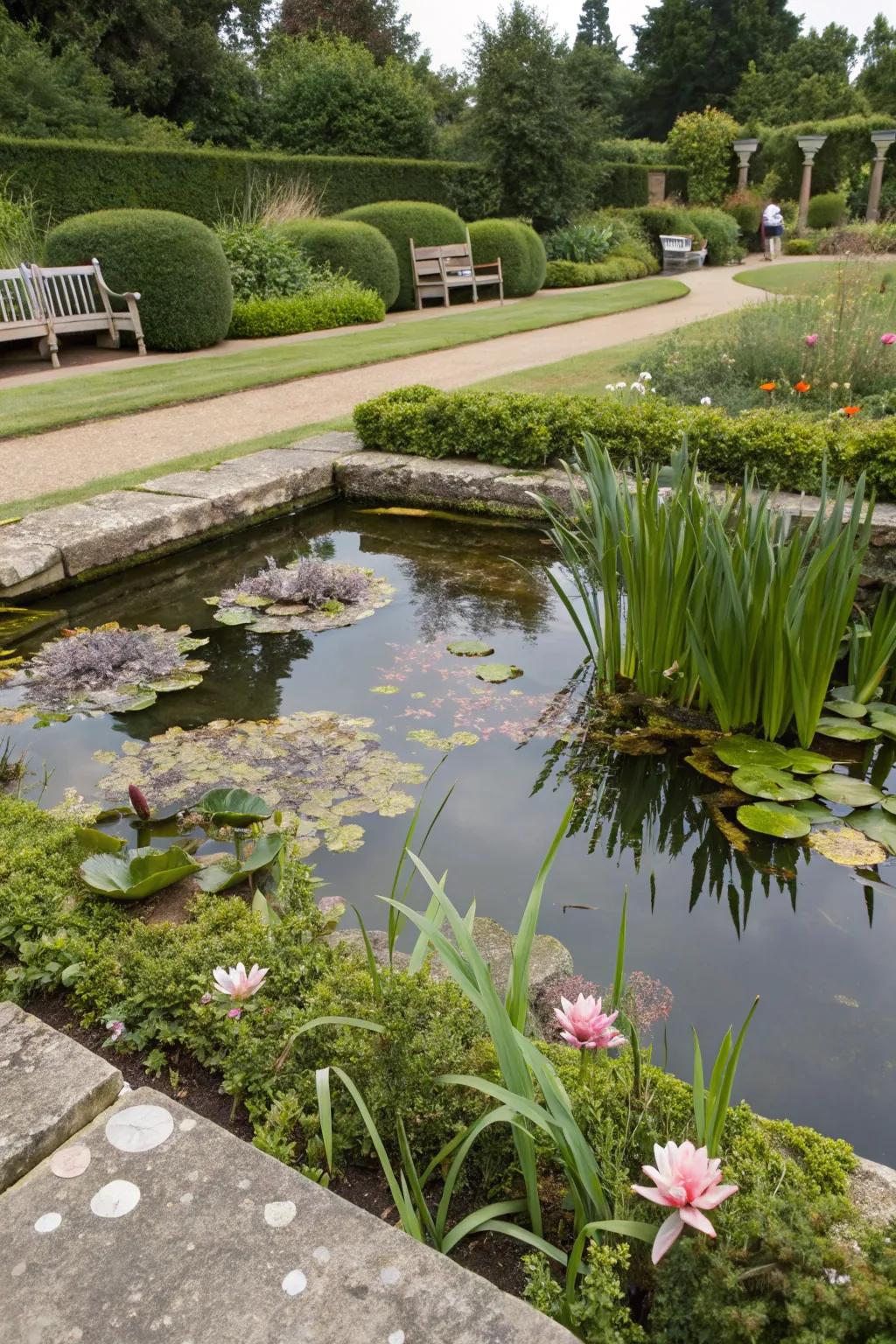 A serene water feature that captivates feline curiosity.