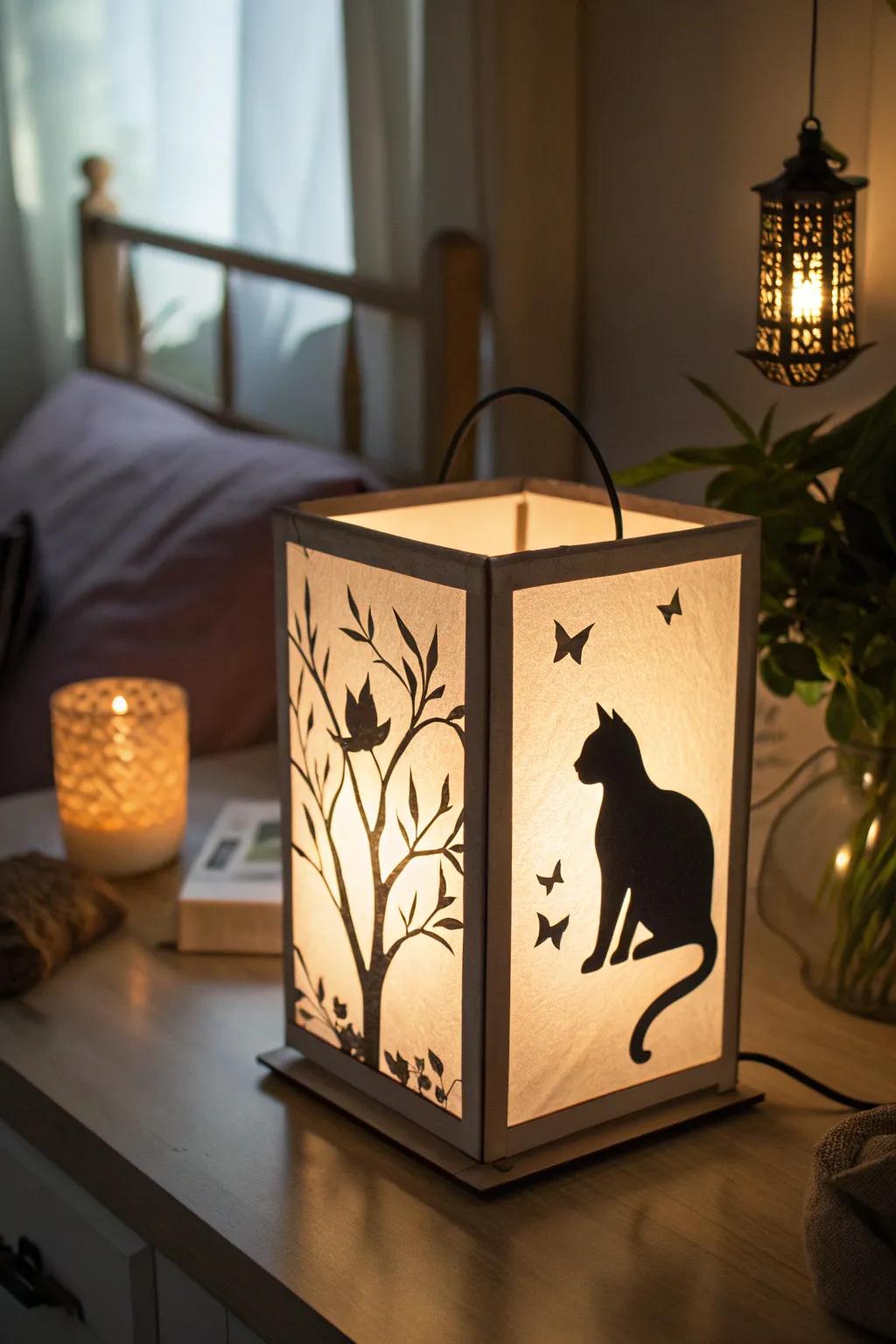 A lantern that illuminates the memory of a cherished cat.