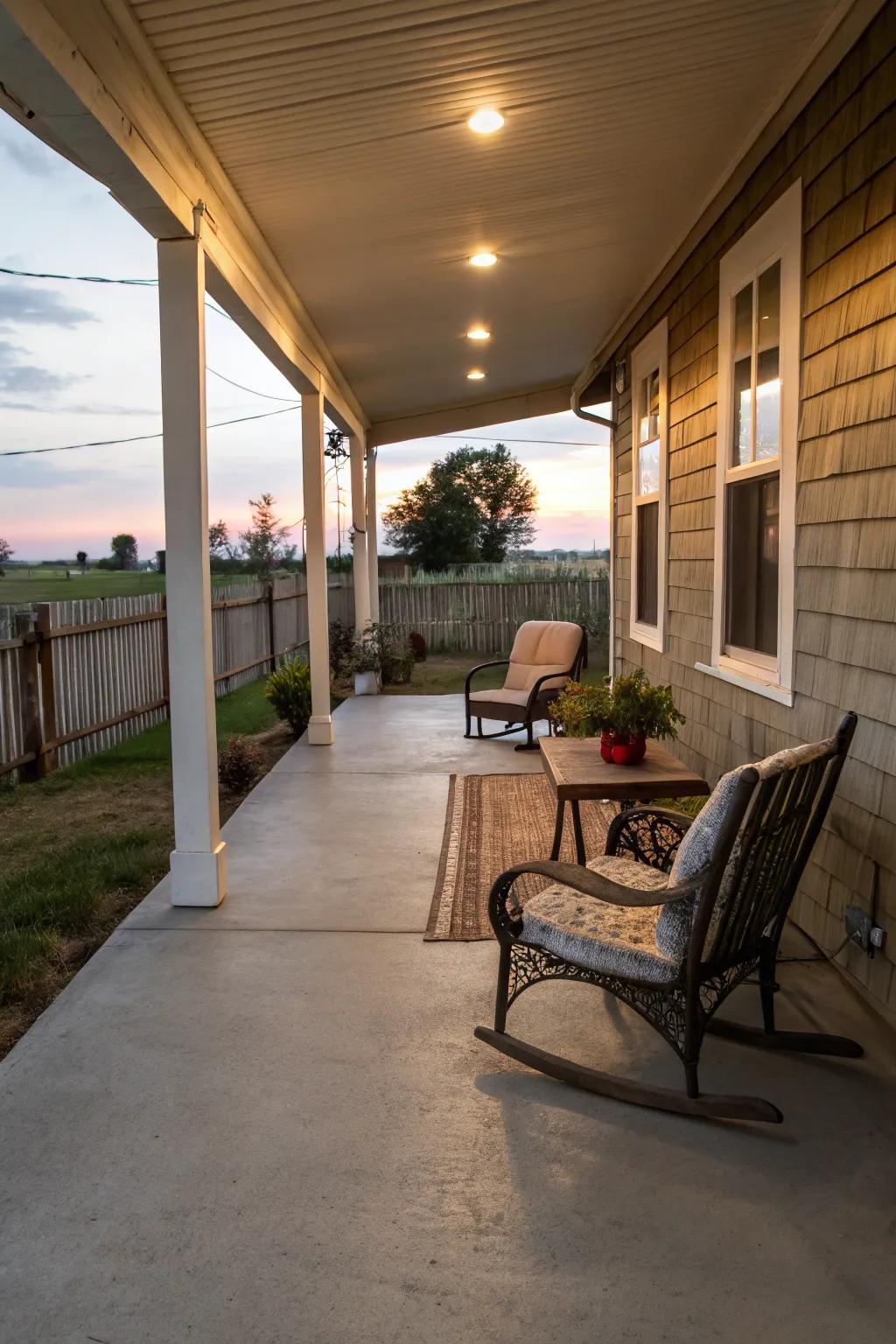 A broom finish provides a classic touch to this cement porch.