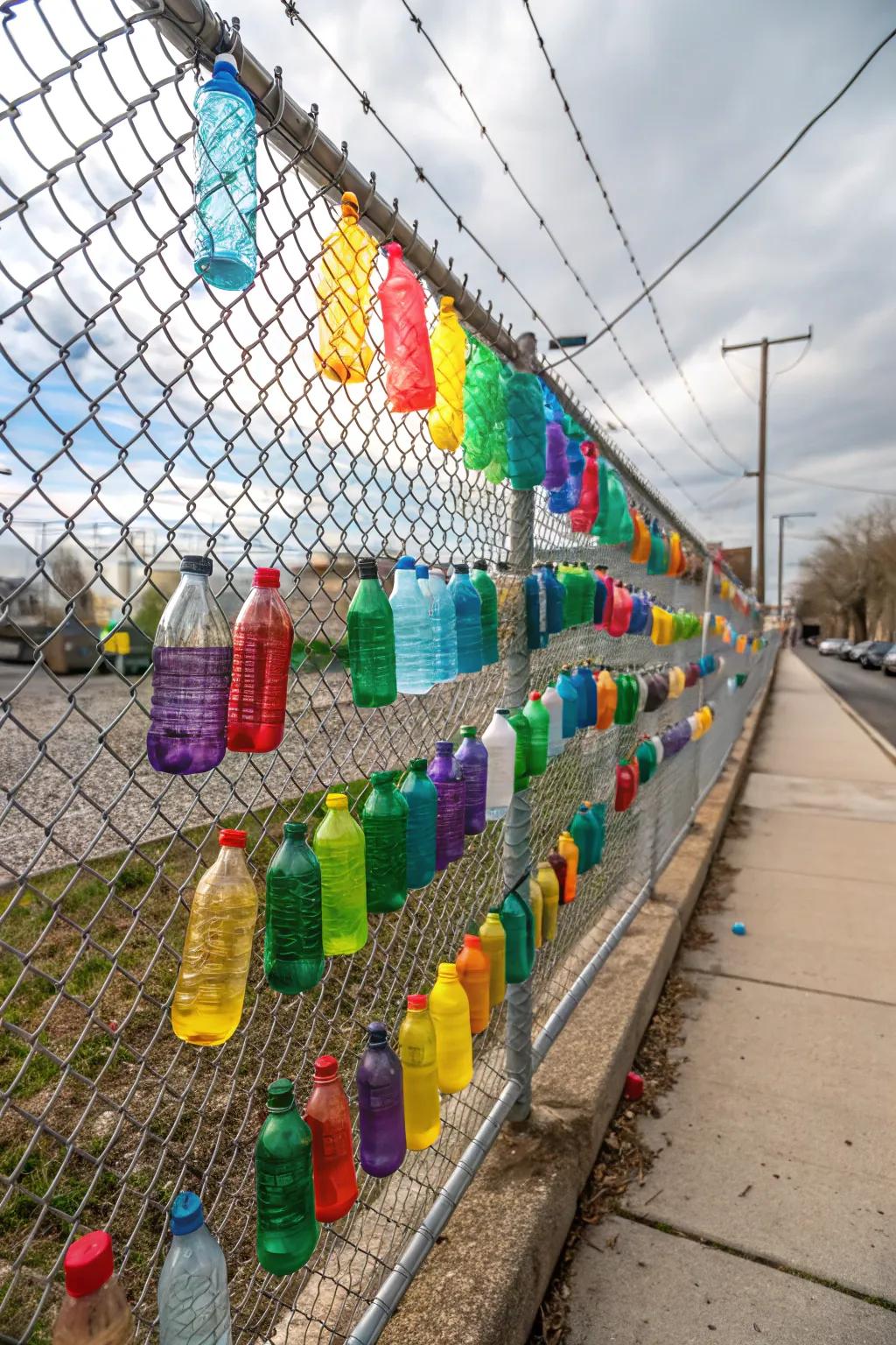 Create a vibrant mosaic with upcycled bottle art.