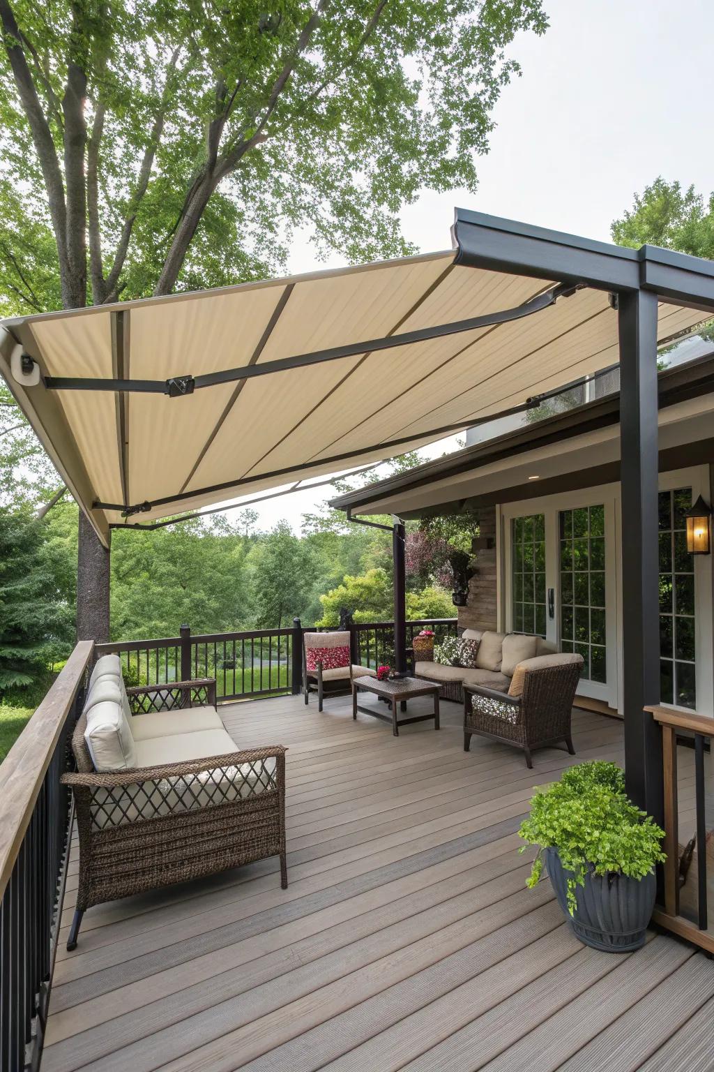 Awnings offer versatile privacy and weather protection.