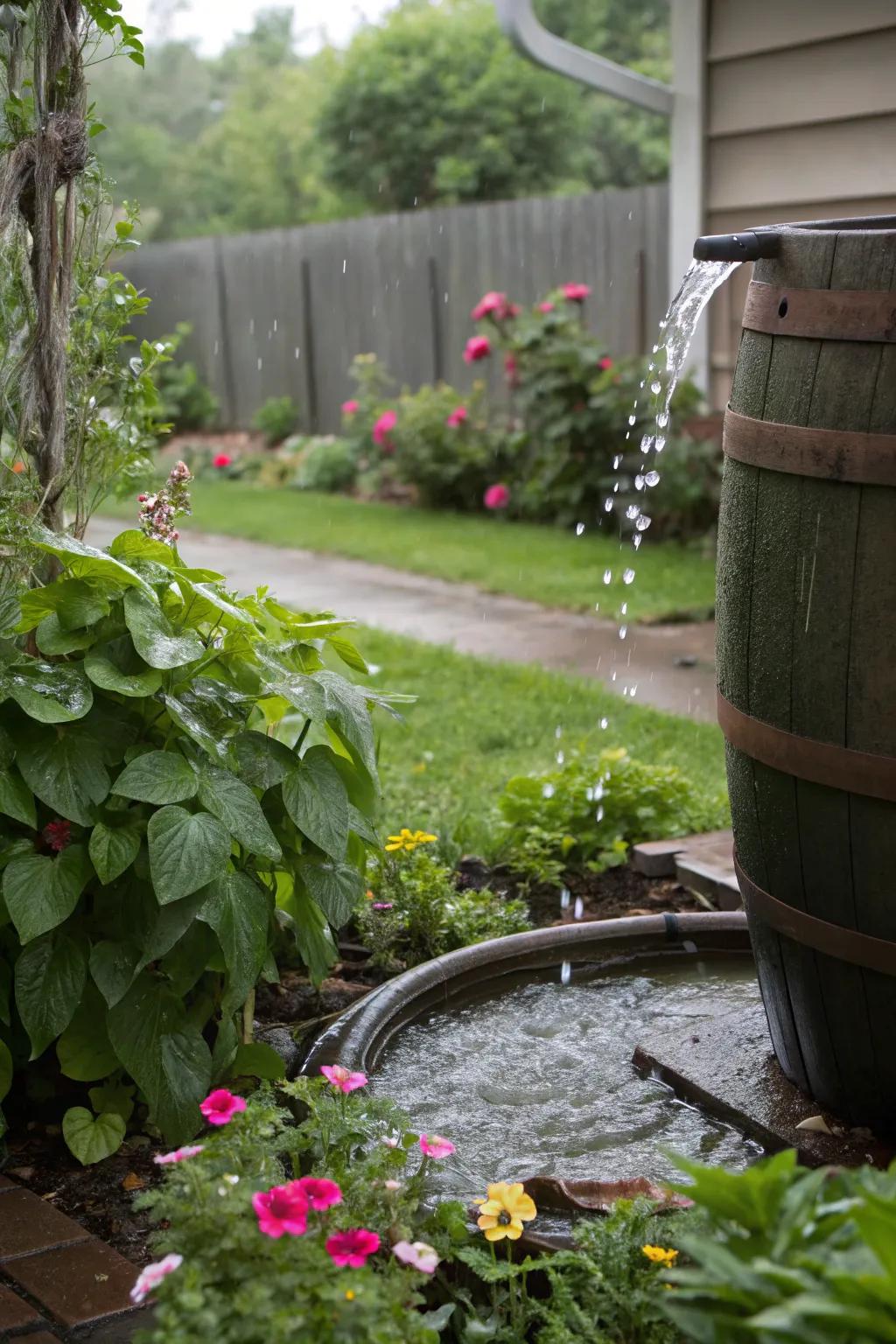 Rain barrels offer an eco-friendly watering solution for thriving gardens.