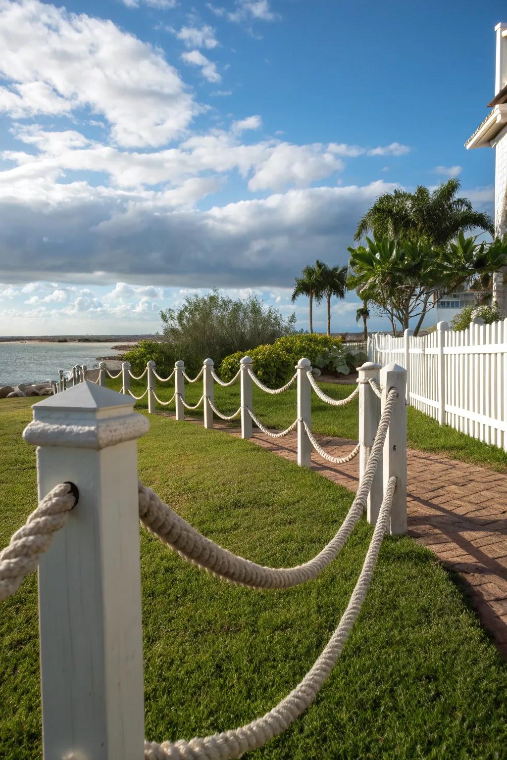 Rope and post fences bring a nautical touch to your yard.