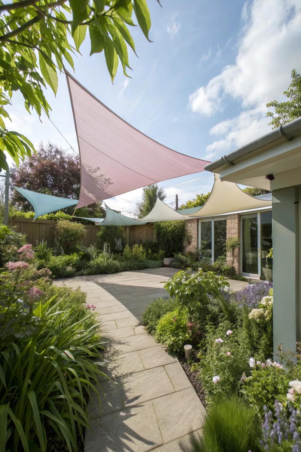 Shade sails offer a practical and stylish solution for sunny days.