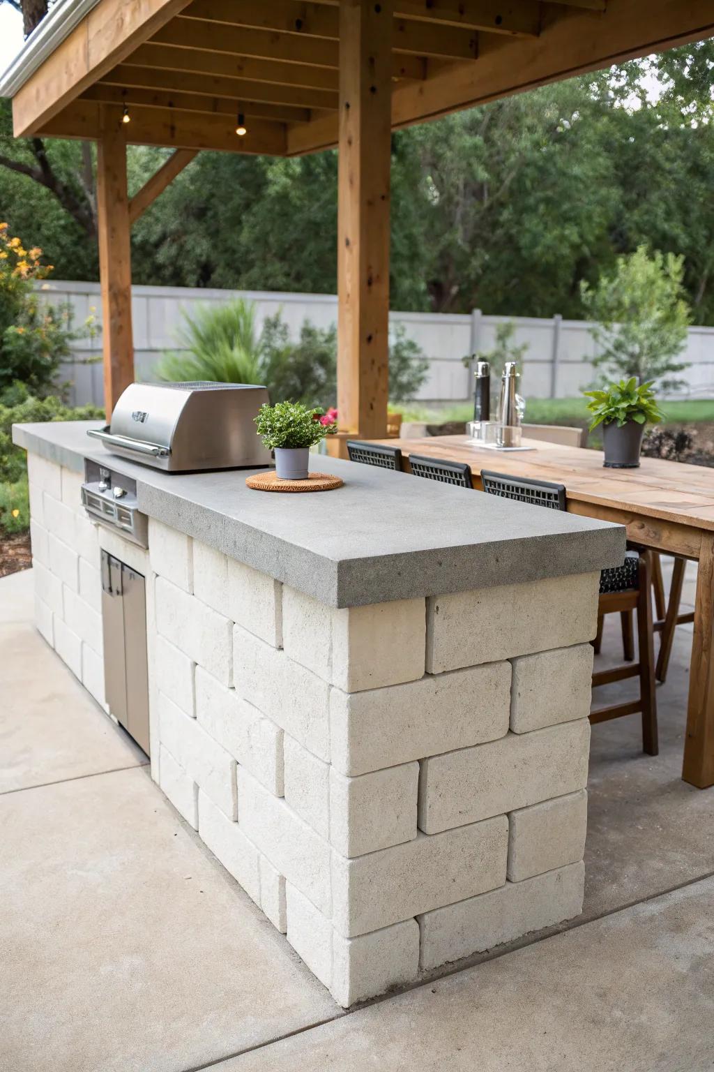 Cinder blocks offer a unique and modern approach to outdoor countertop bases.