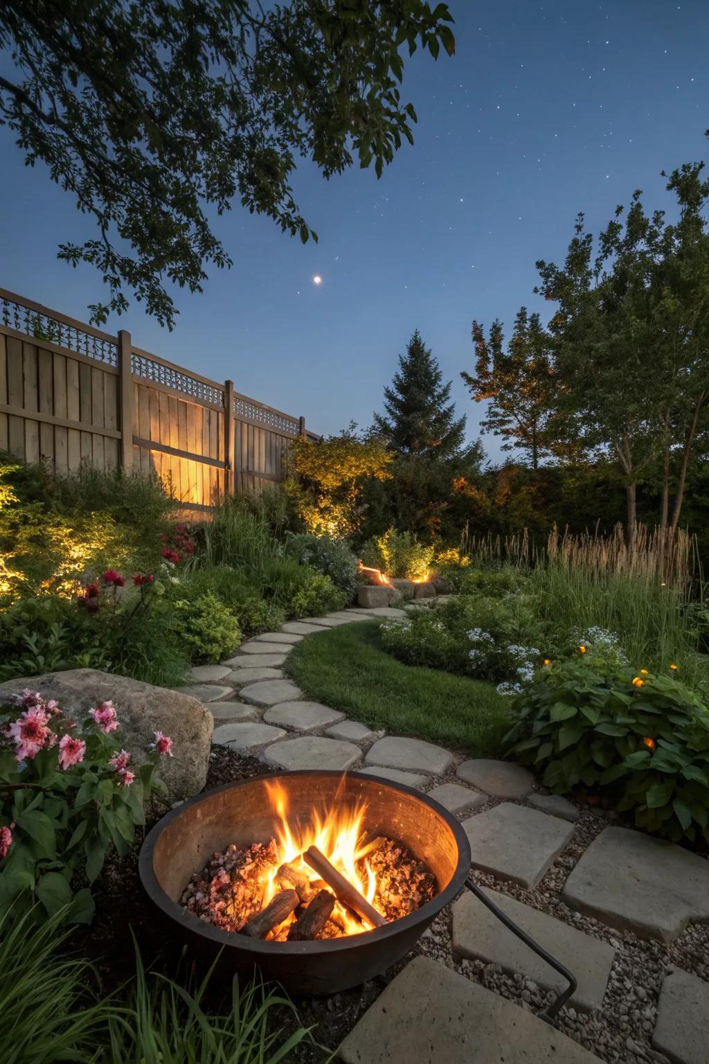 Cozy and intimate in-ground fire pit setting