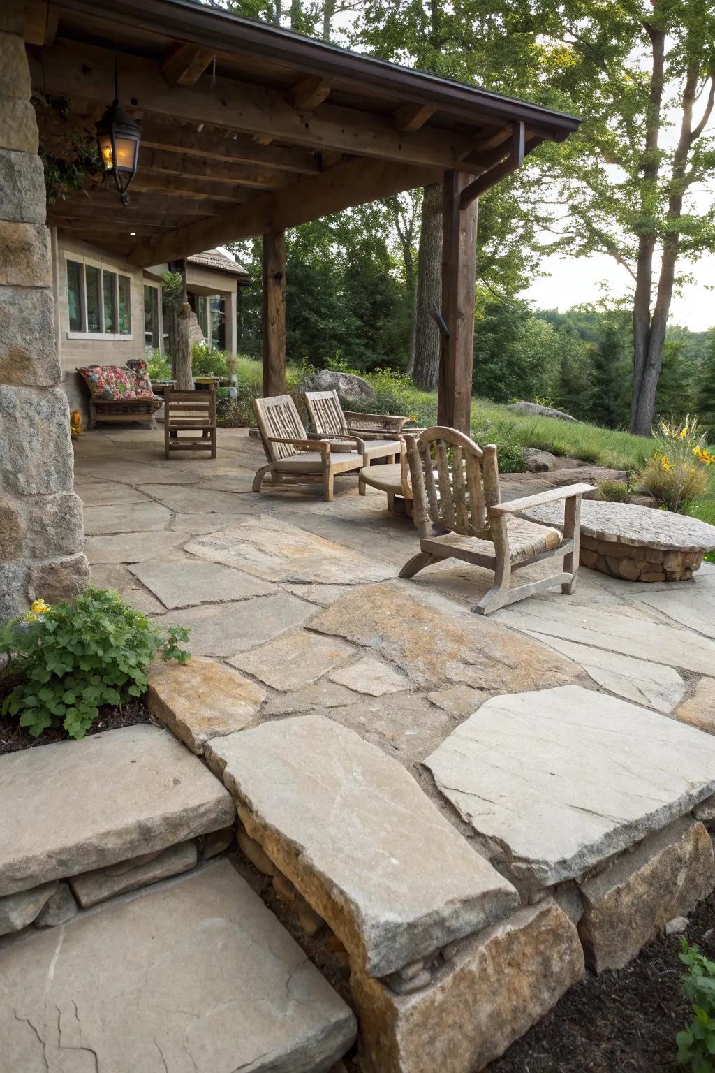 Natural stone slabs provide a rugged and earthy appeal.