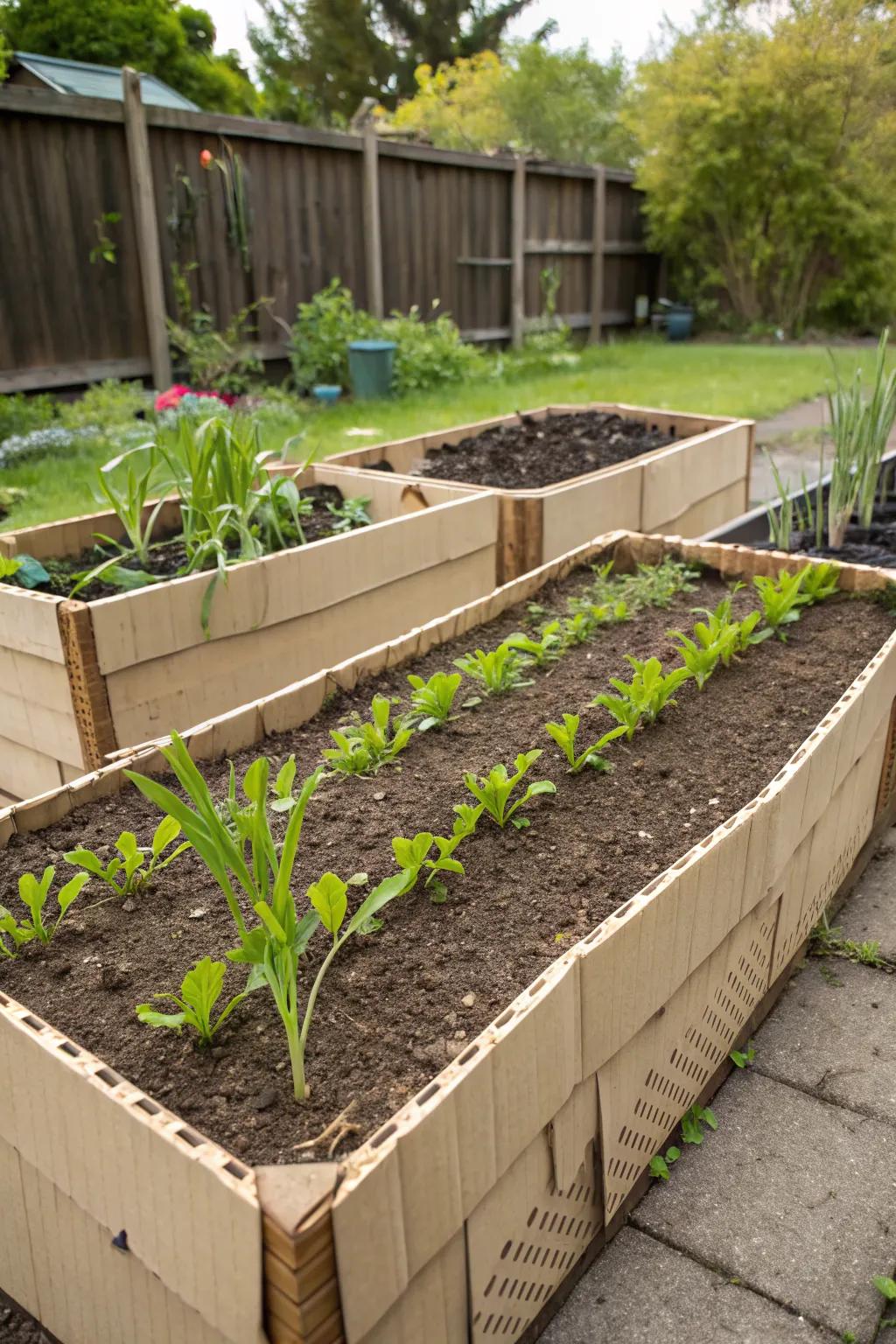 Cardboard and compost create an eco-friendly and biodegradable raised bed.