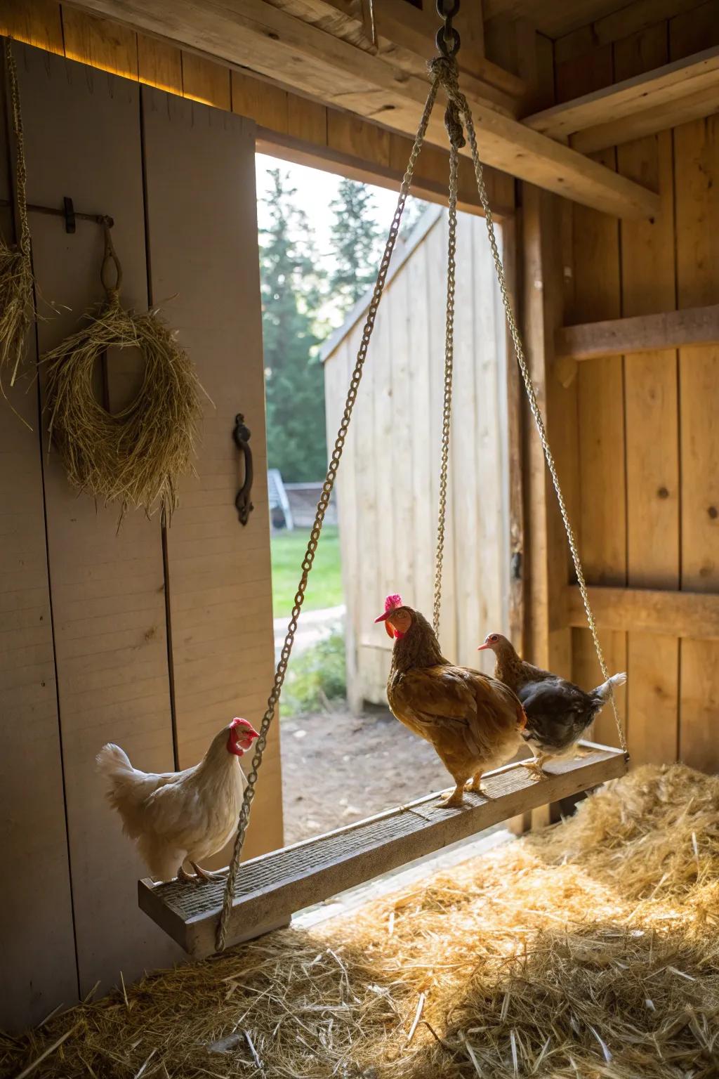 A swing adds playful fun to your chickens' environment.