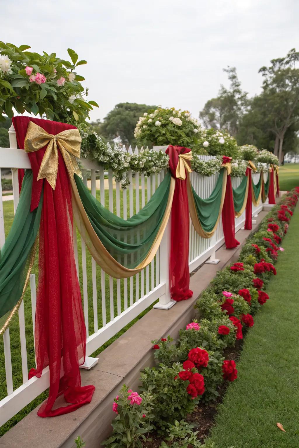 Dress up your fence with festive fabric swags.