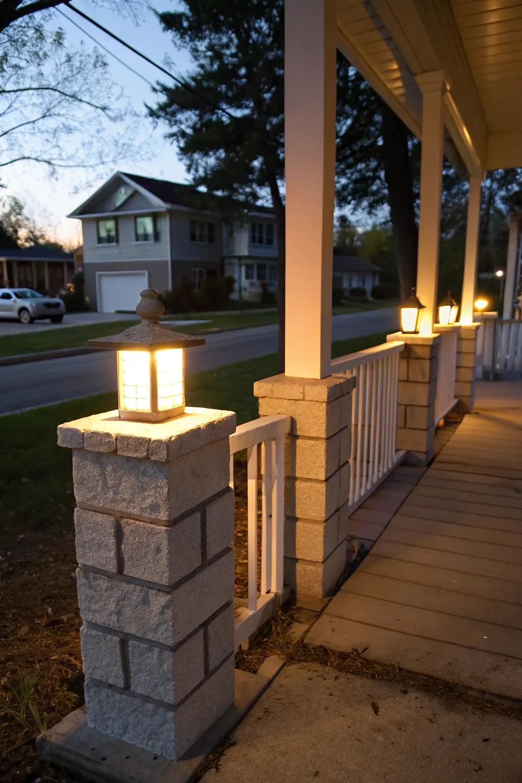 Brighten up the porch with cinder block light posts.