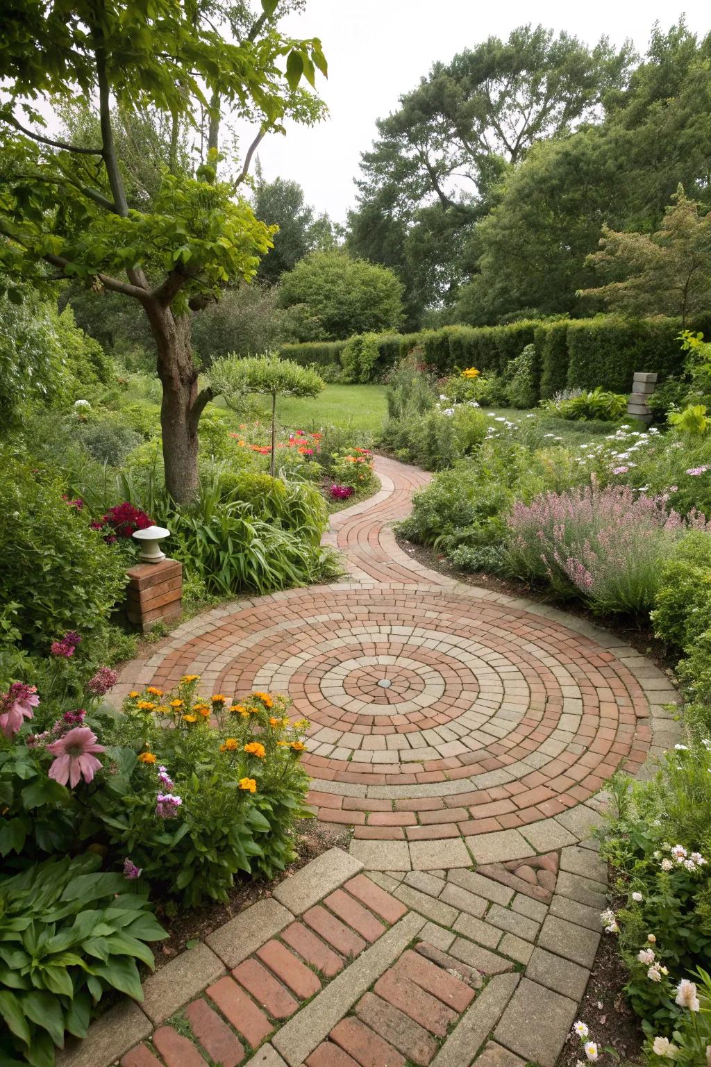 Create movement and intrigue with spiral brick patterns.