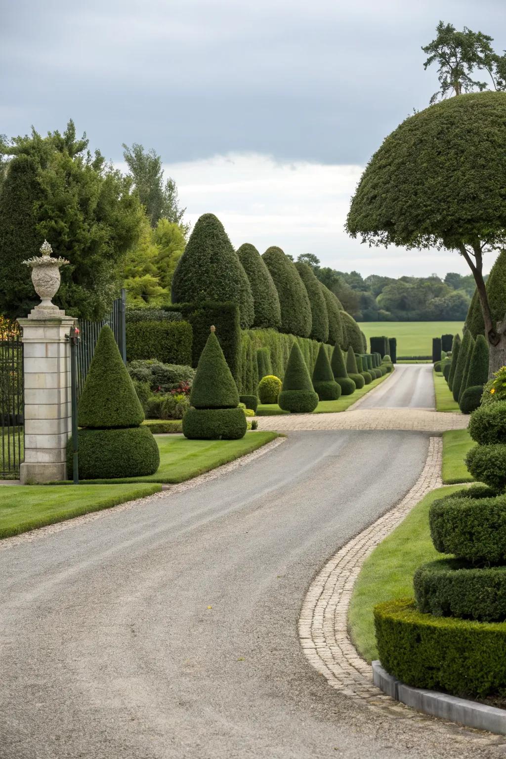 Artful topiary adding whimsy to the landscape.