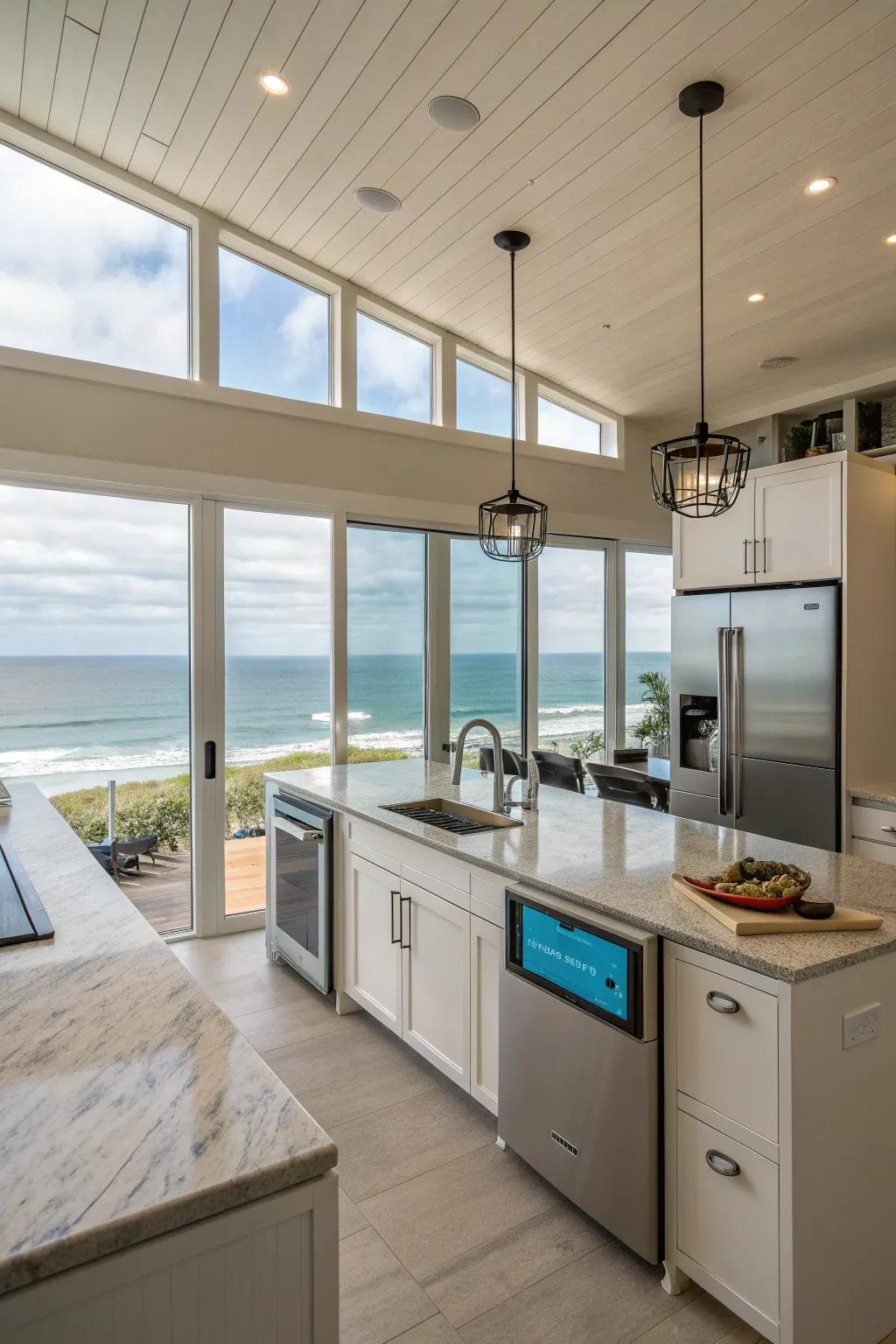 Modern kitchen with integrated smart technology.